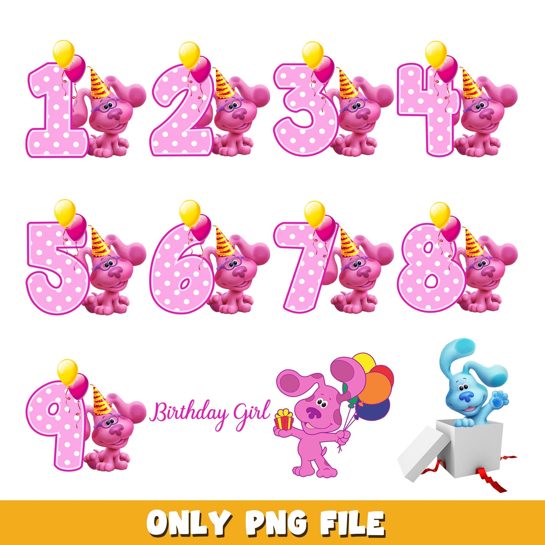 Blue’s Clues pink Happy Birthday  png, Blue's Clues & You!  bundle png, cartoon png  