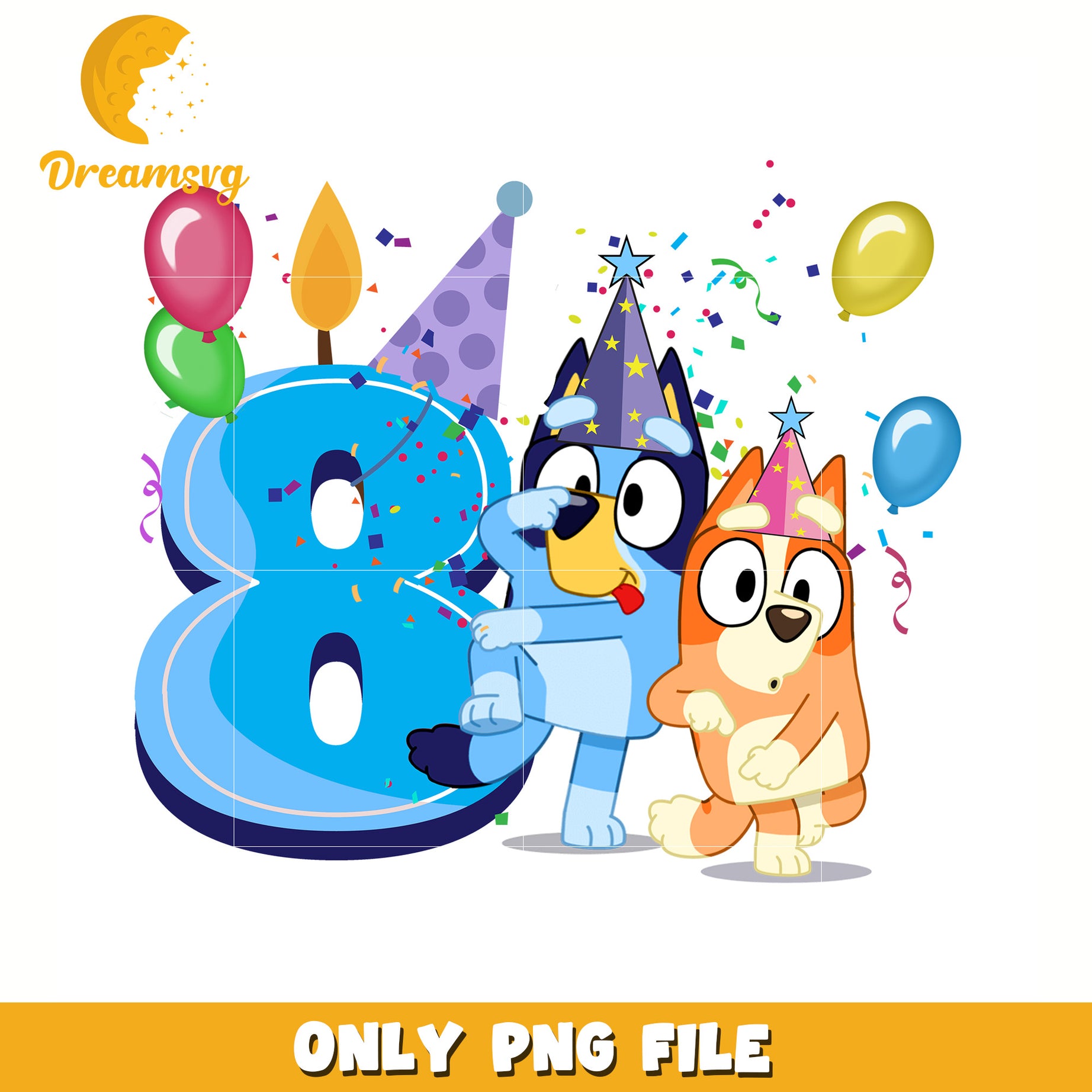 Blue eight years number png, bluey birthday png, bluey movies png