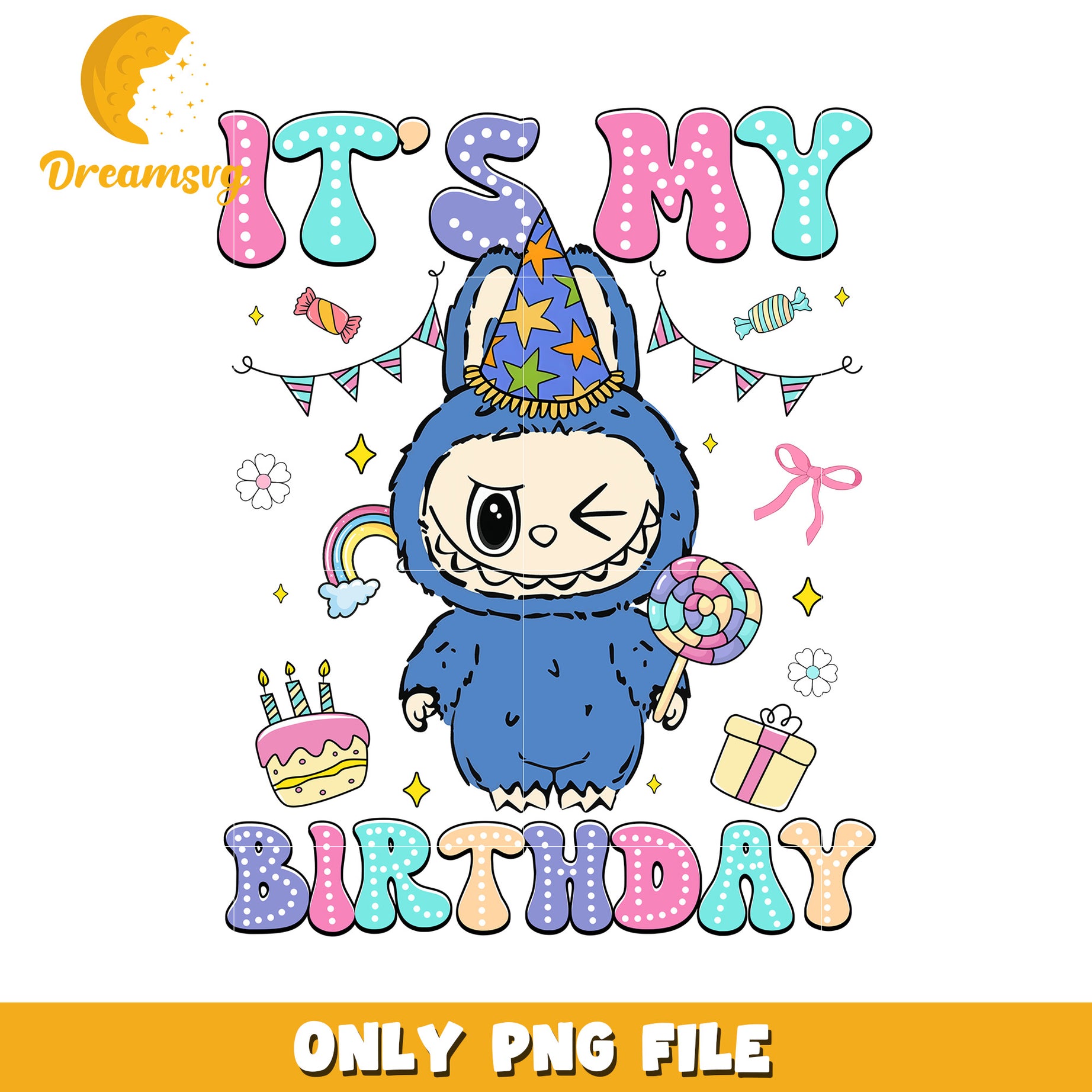 Blue it's my birthday png, labubu candy png, labubu toys png