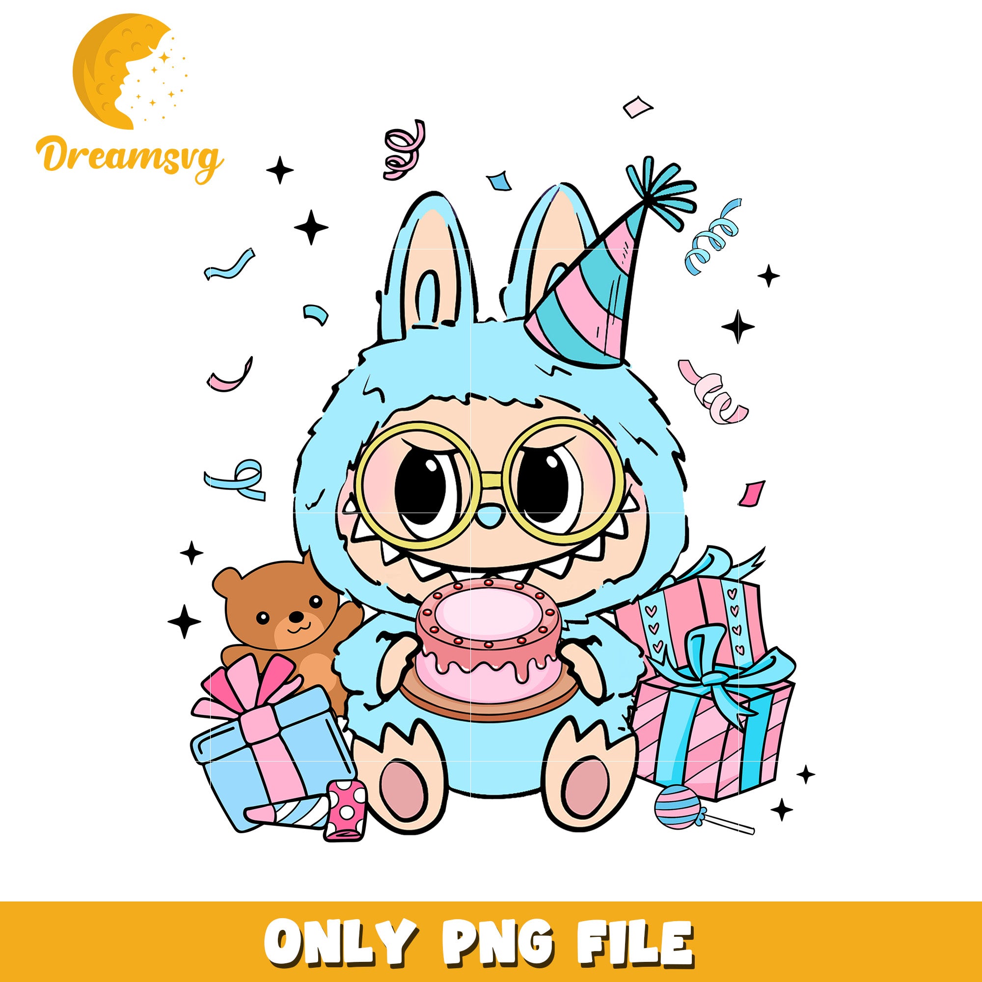 Blue labubu birthday design png, popmart usa png, labubu keychain​ png