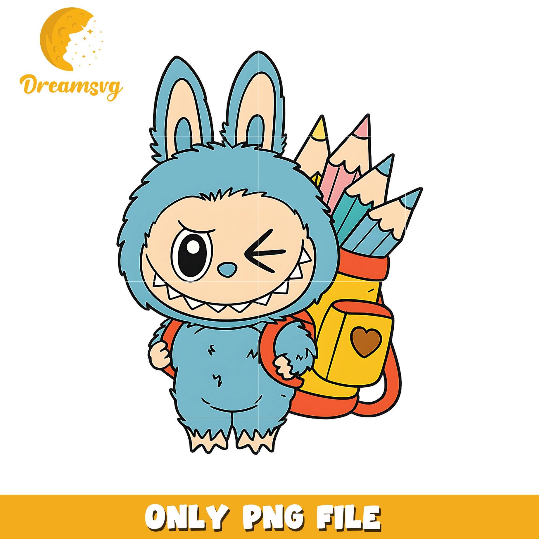 Blue labubu go to school png, labubu clothes​ png, labubu macaron png