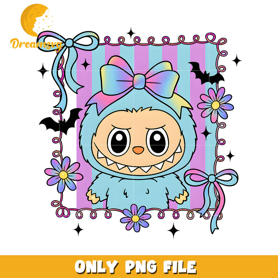Blue labubu picture frame png, funny labubu png, labubu cartoons png