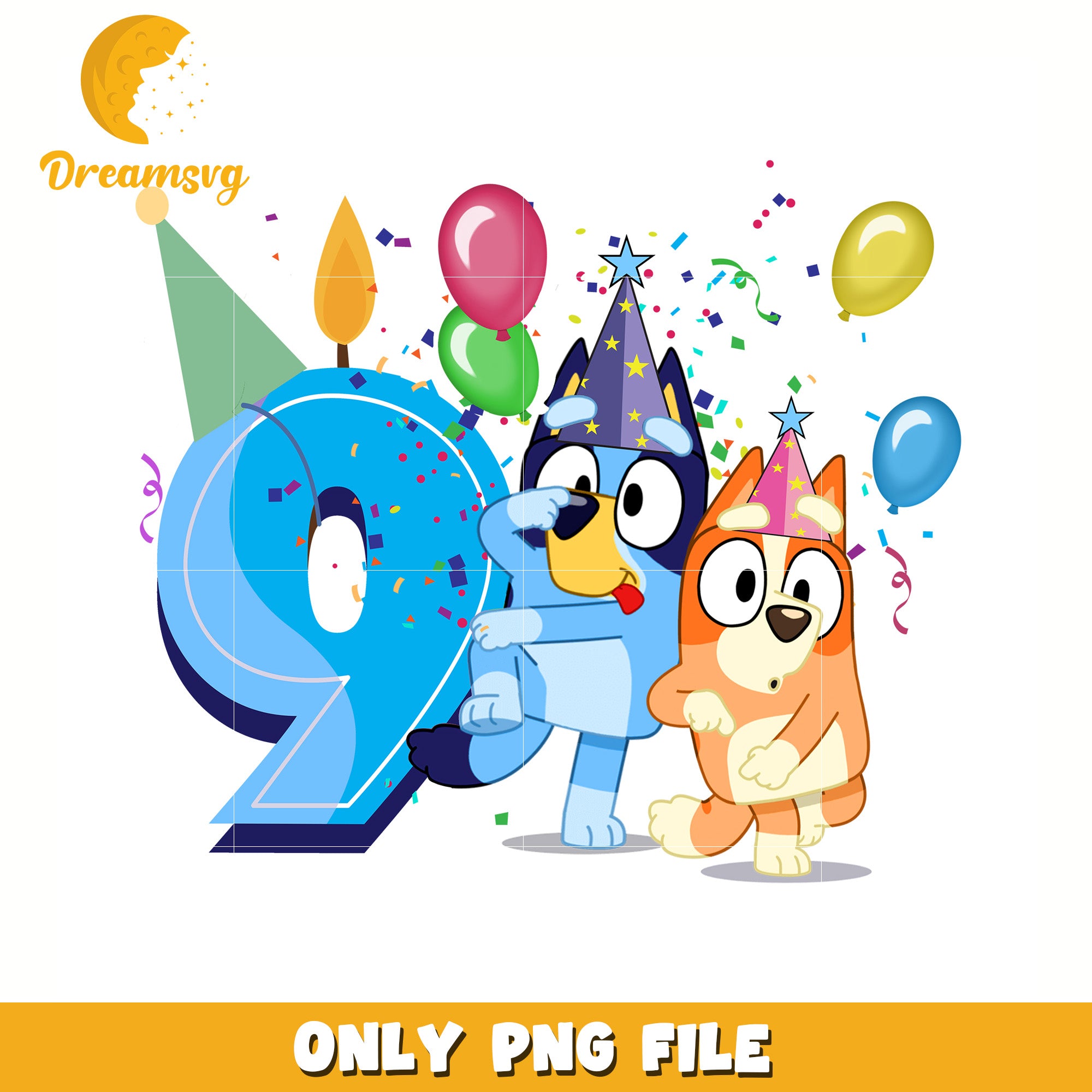 Blue nine years number png, bluey birthday png, bluey movies png