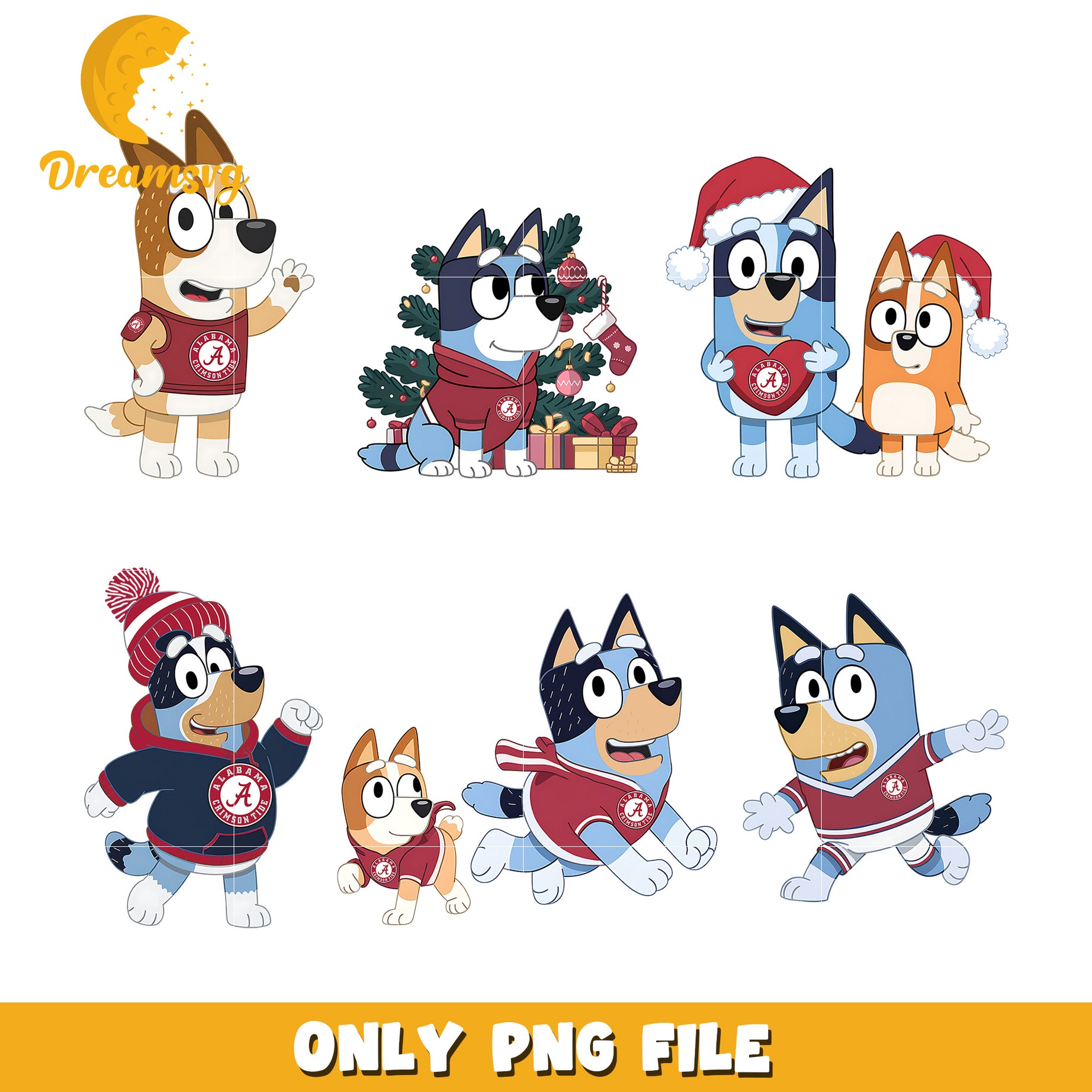 Bluey and Bingo ncaa fan bundle png, Alabama Crimson Tide png