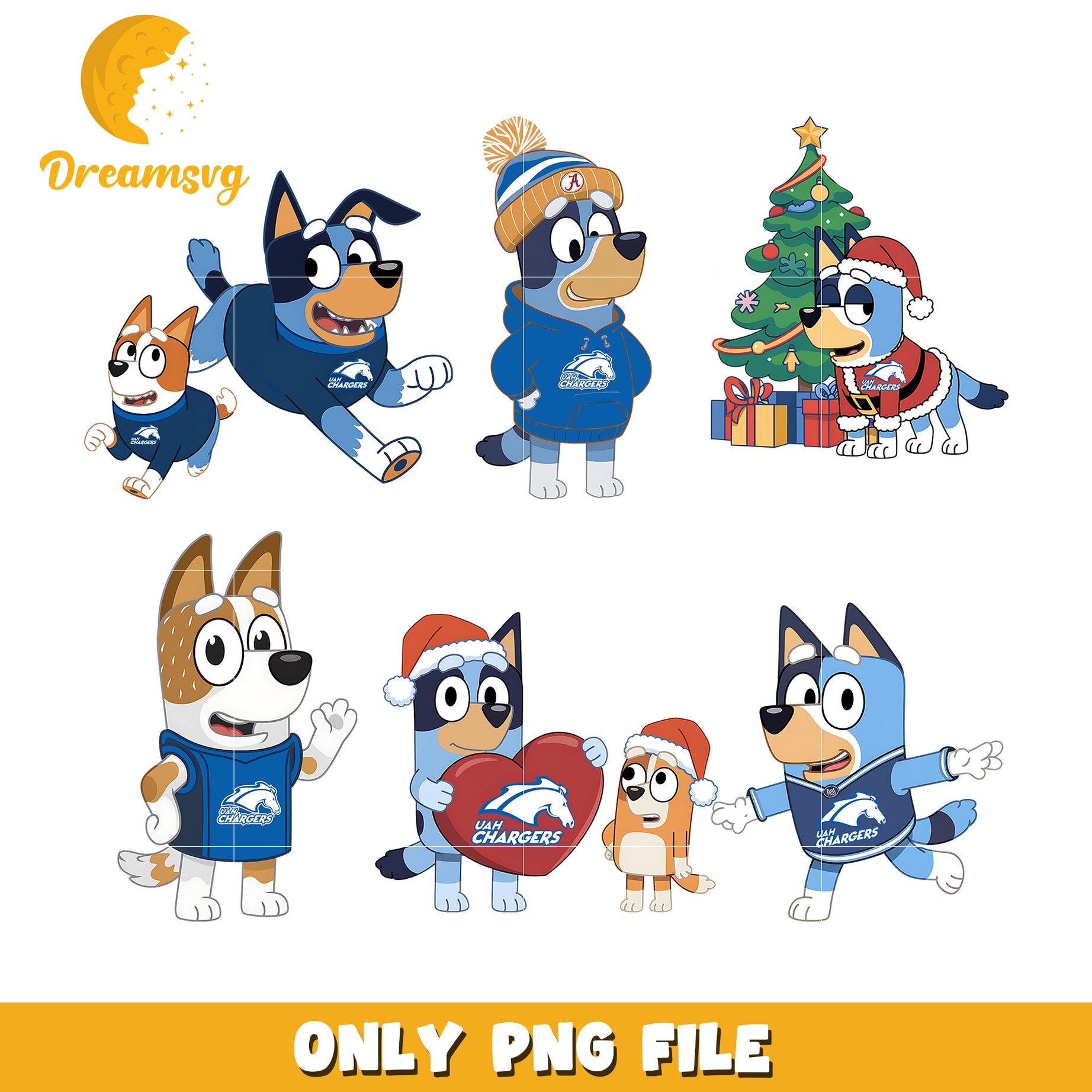 Bluey and Bingo winter bundle png,Alabama Huntsville Chargers png