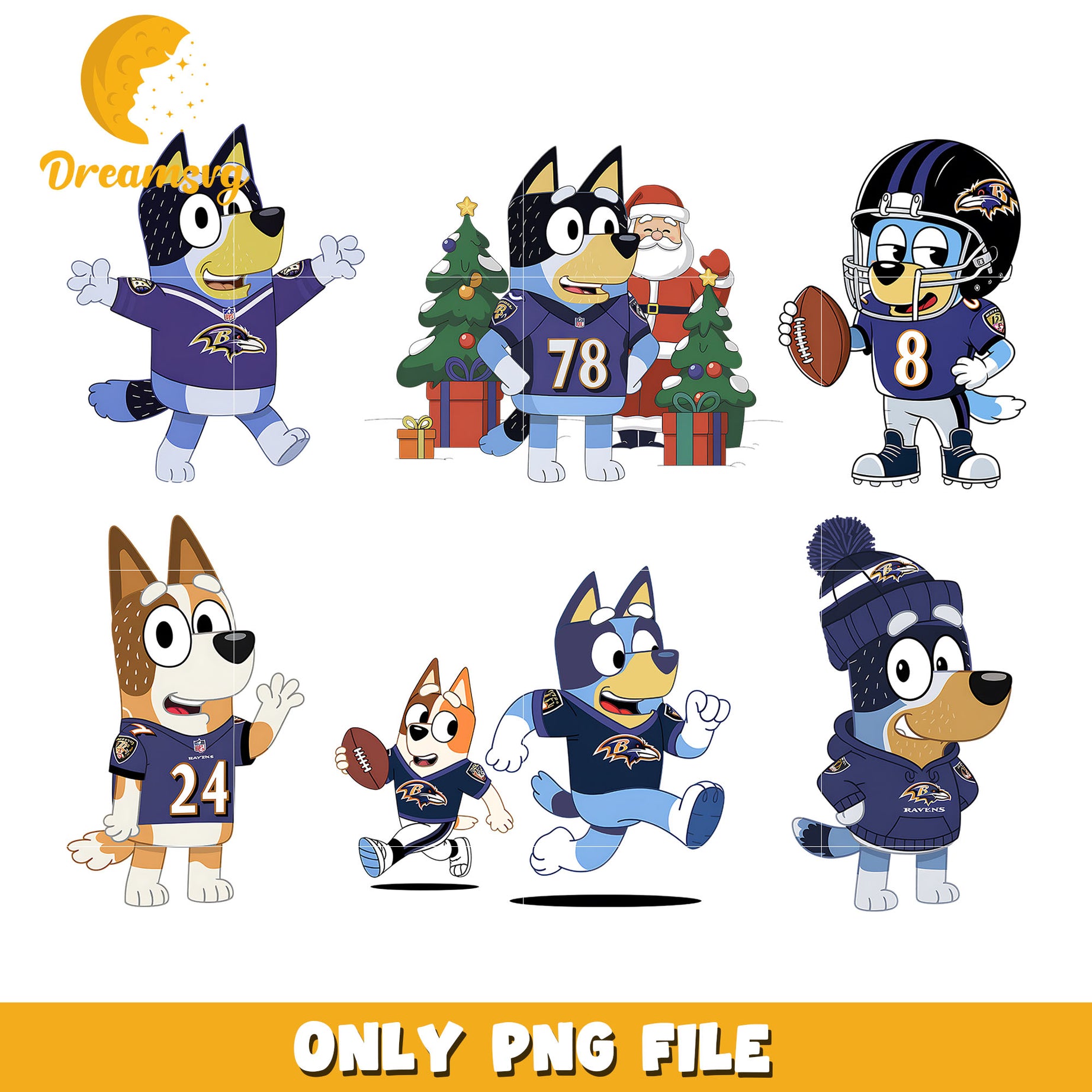 Bluey Bingo cartoon bundle png, Baltimore Ravens png, nfl png