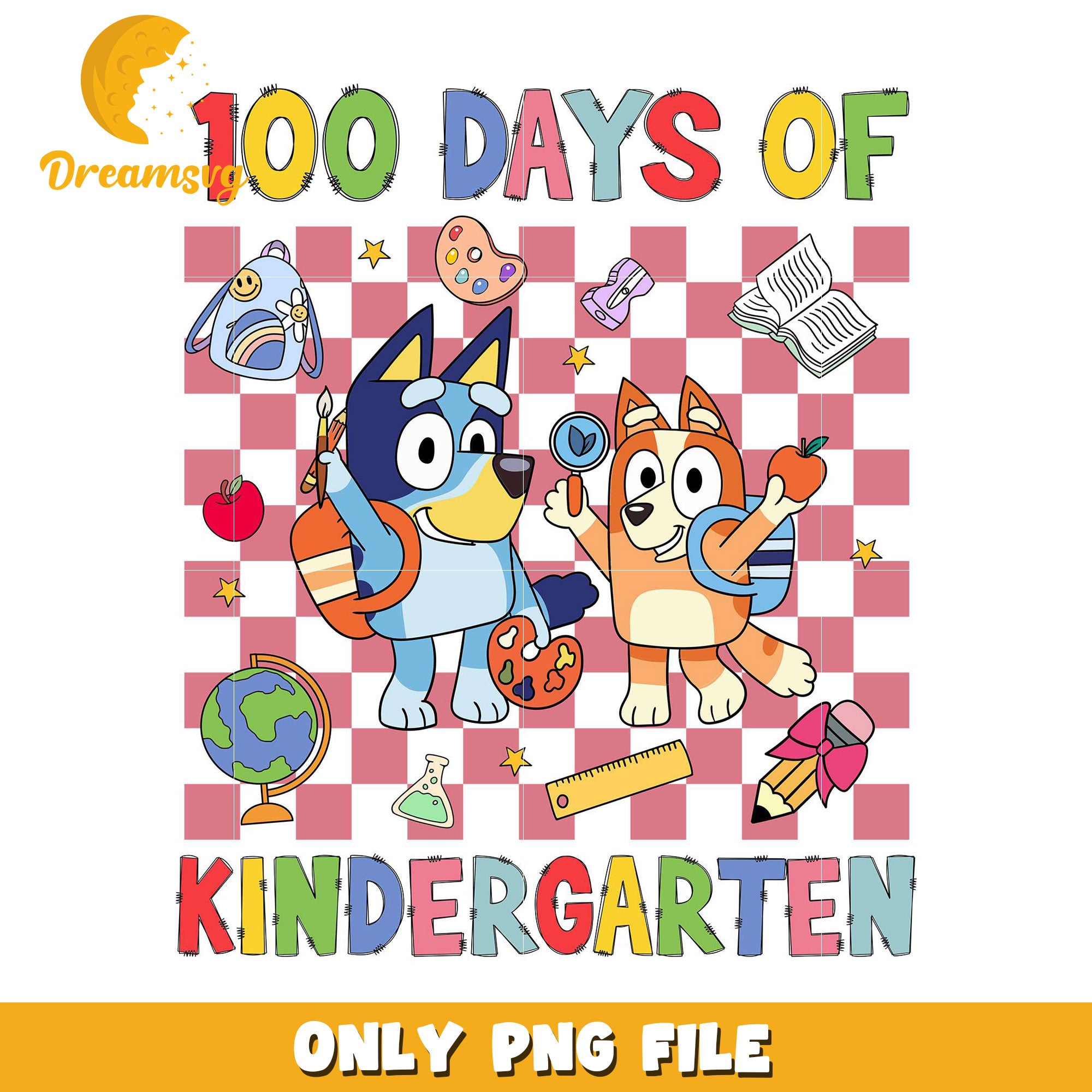 Bluey Bingo 100 Days Kindergarten PNG