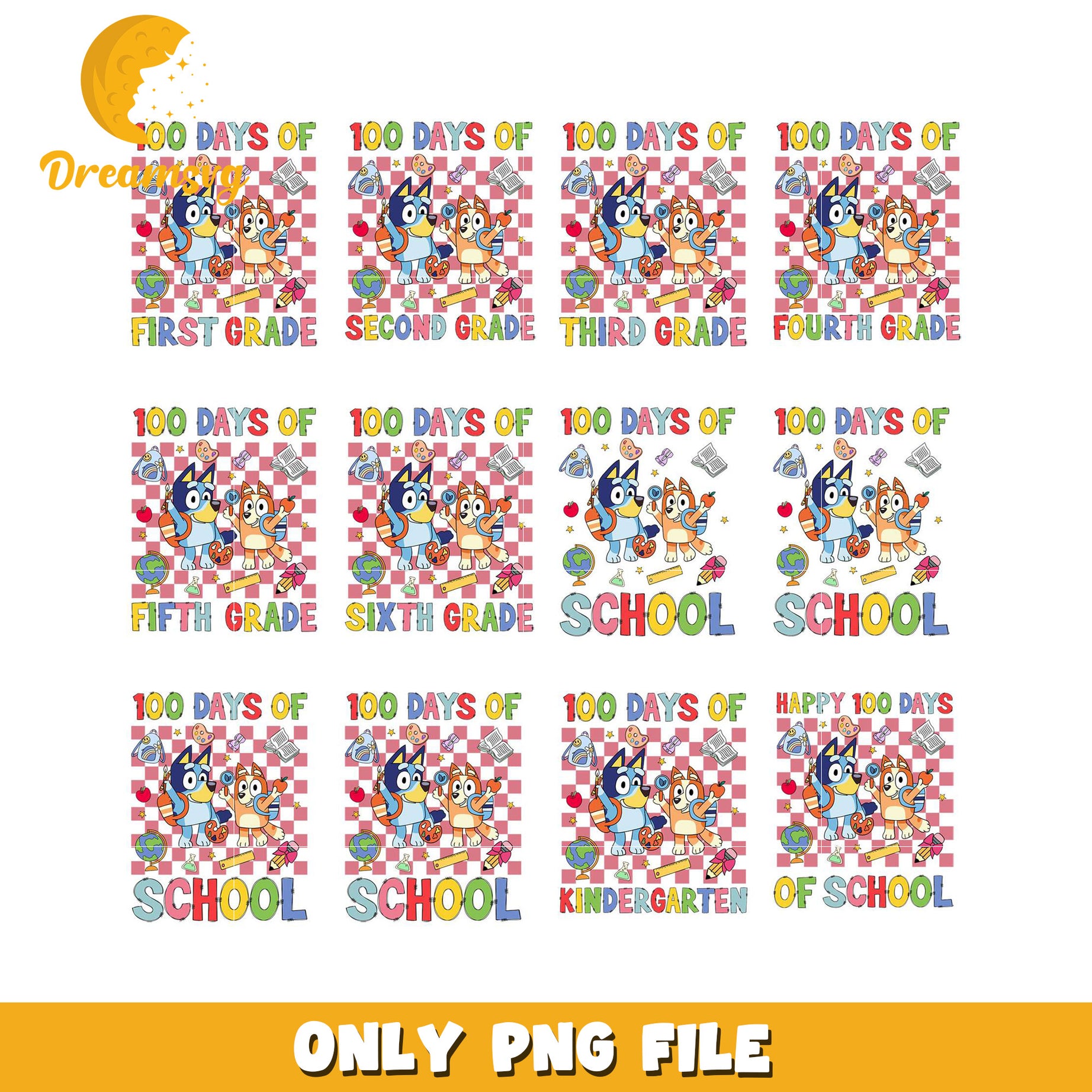 Bluey Bingo 100 Days School PNG Bundle