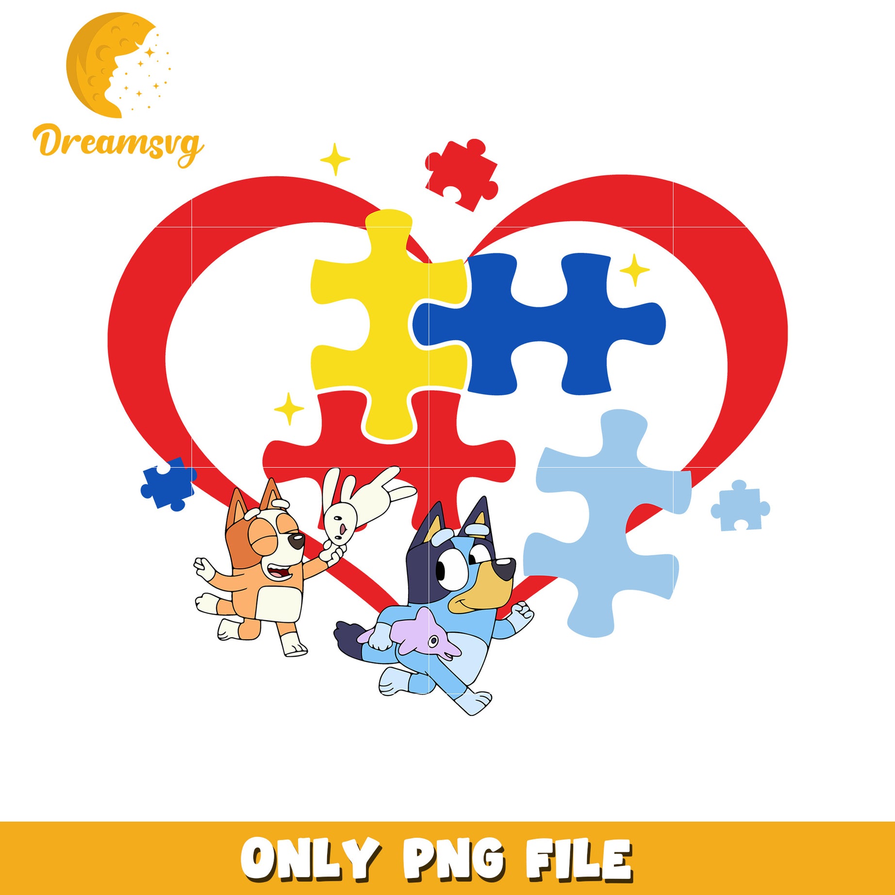 Bluey Bingo heart shape png, autism awareness puzzle peaces png
