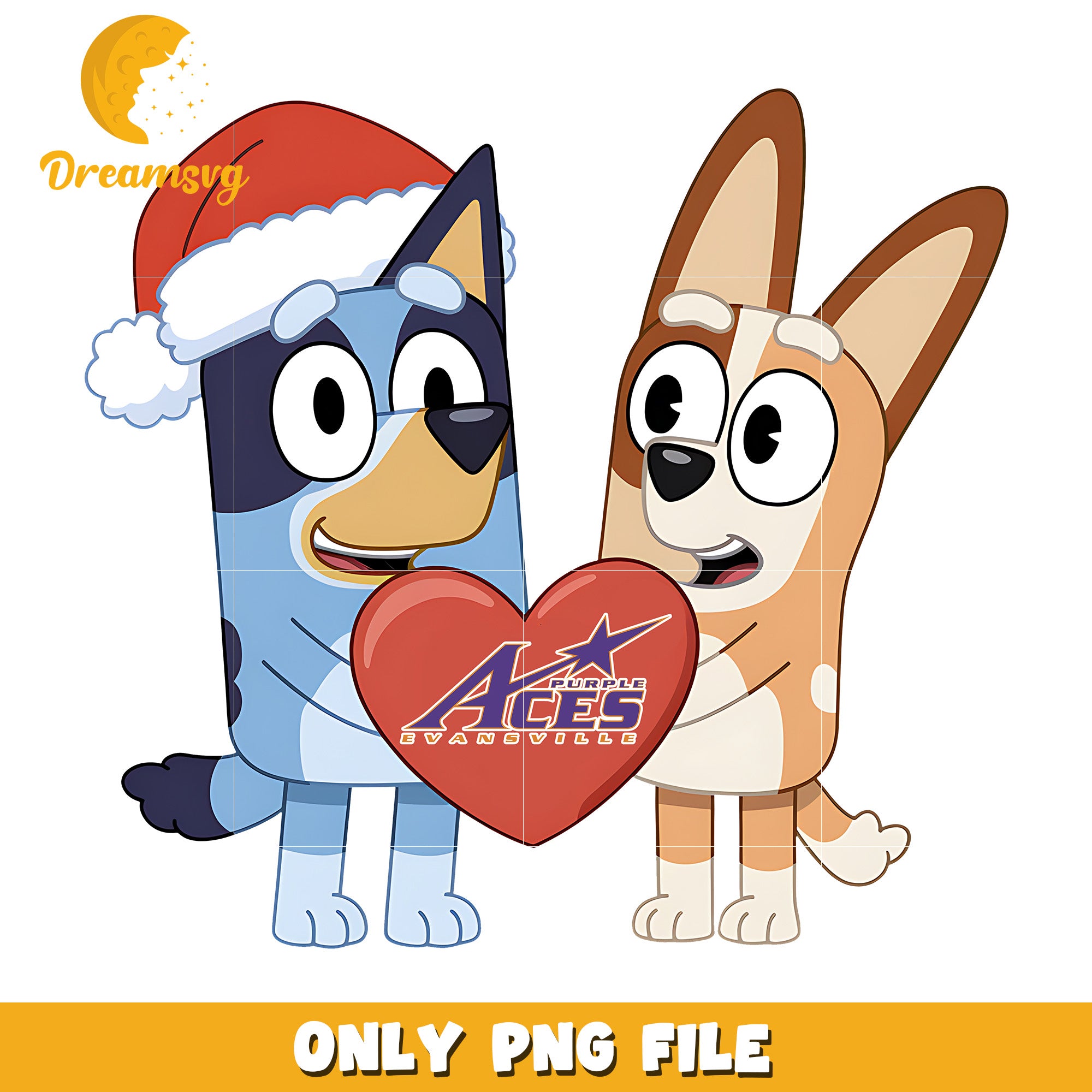 Bluey Bingo logo heart png, Evansville Purple Aces png, ncaa png