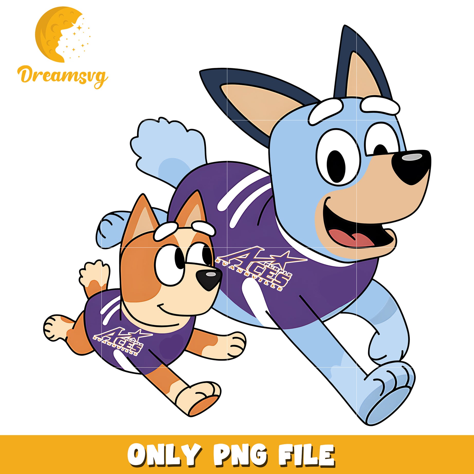 Bluey Bingo ncaa fan png, Evansville Purple Aces png, ncaa png