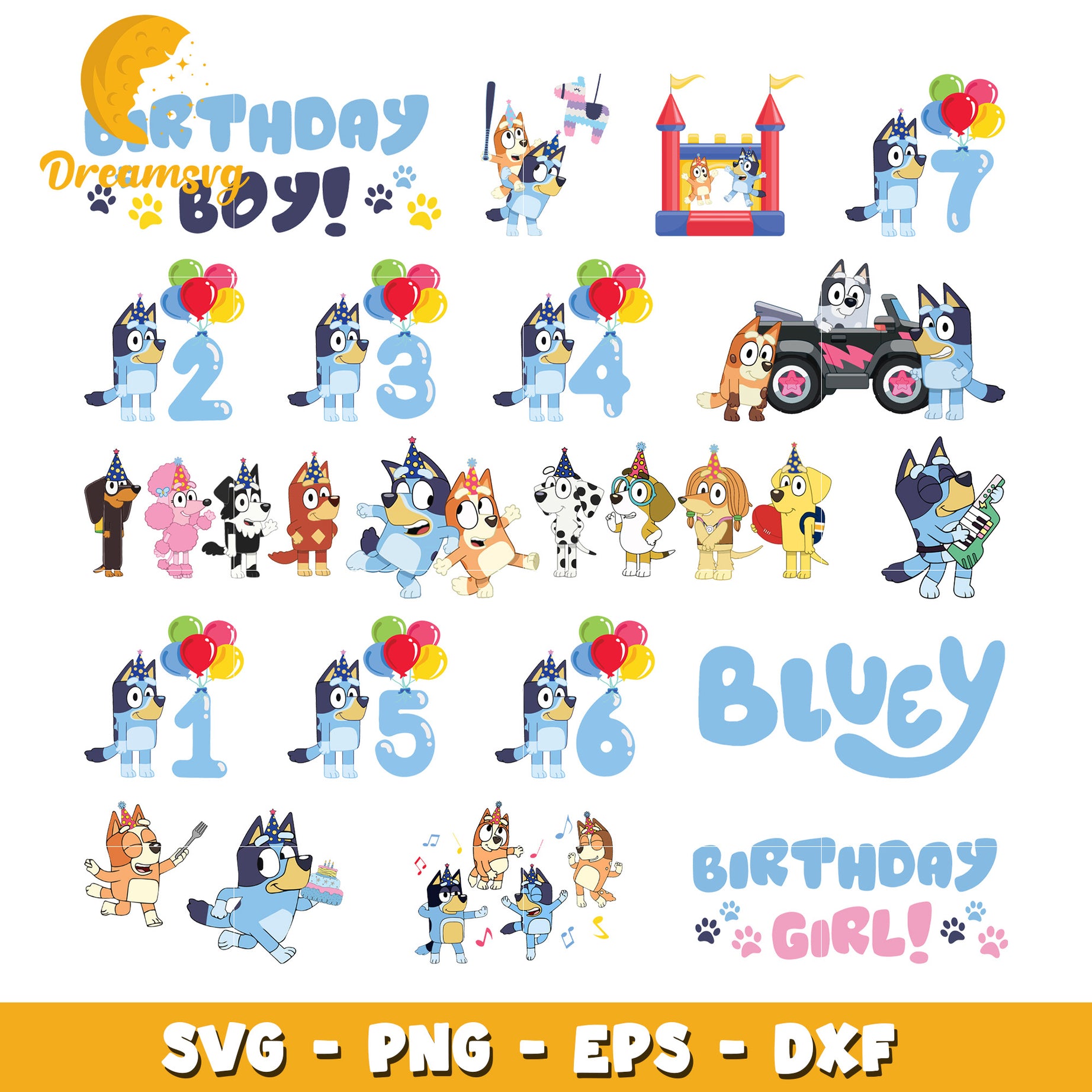 Bluey birthday boy design bundle svg, bluey happy birthday​ svg