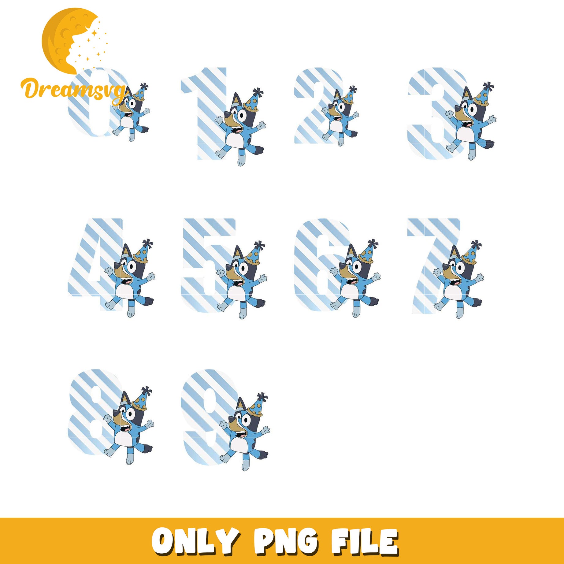 Bluey Birthday Numbers PNG Bundle