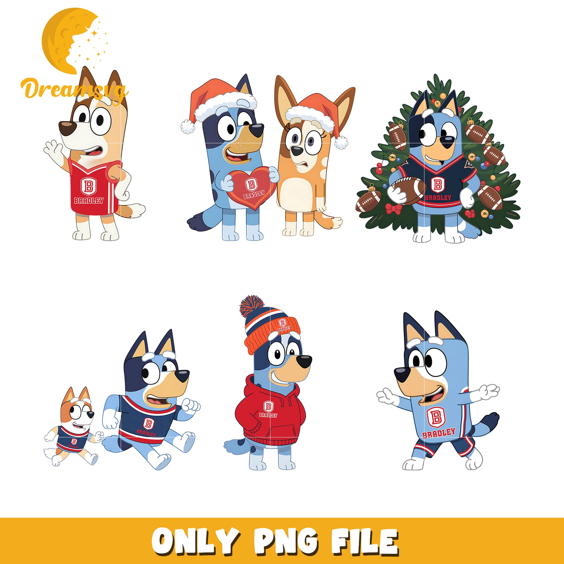 Bluey Bingo on christmas day bundle png, Bradley Braves png, ncaa png