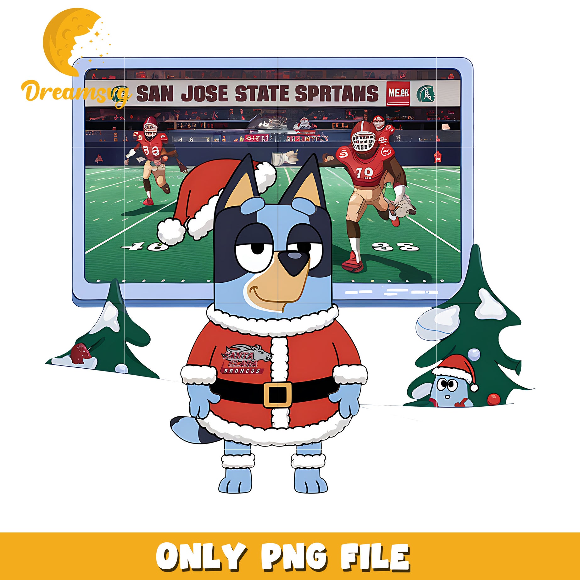 Bluey Broncos santa claus png, Santa Clara Broncos png, ncaa png