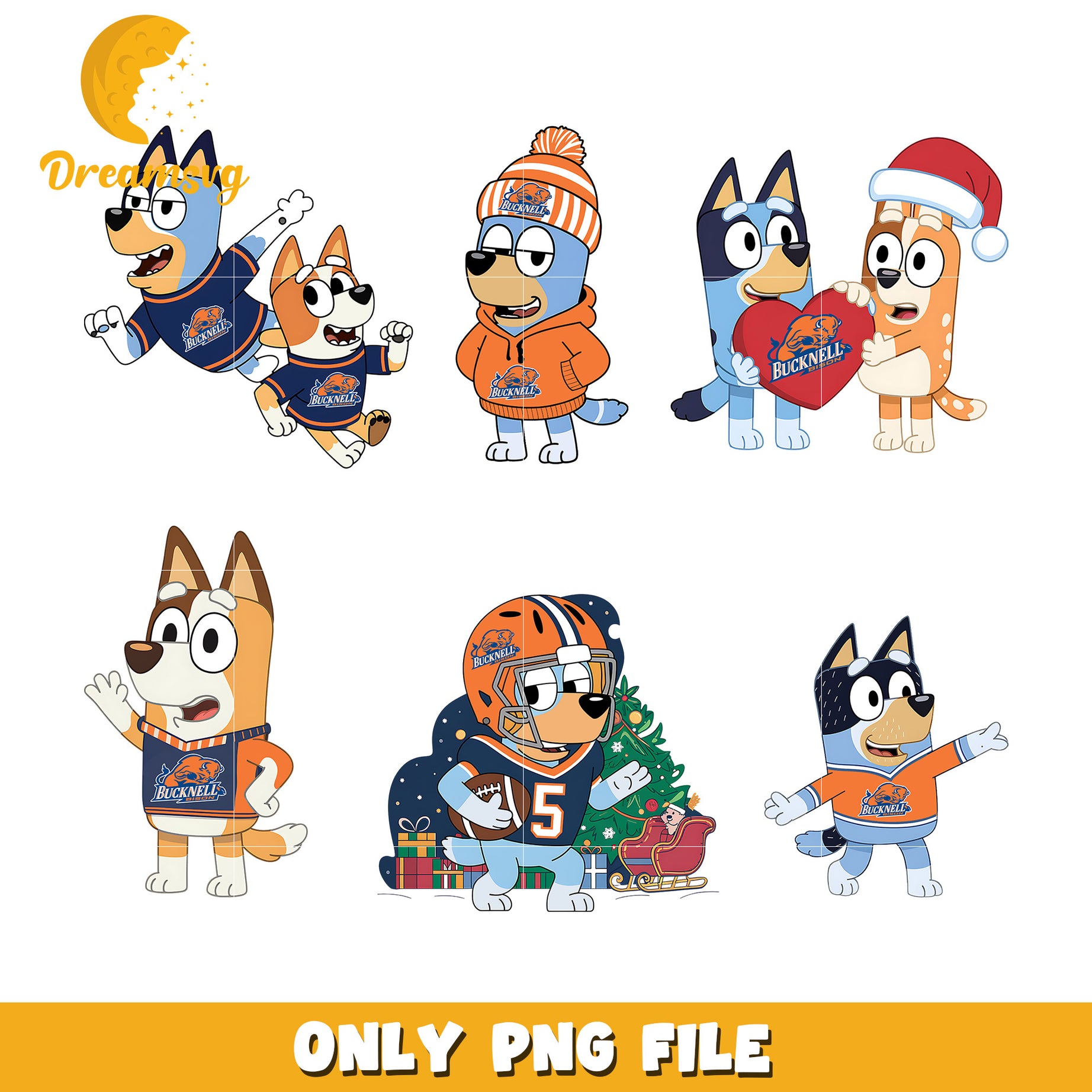 Bluey and Bingo on christmas day bundle png, Bucknell Bison png