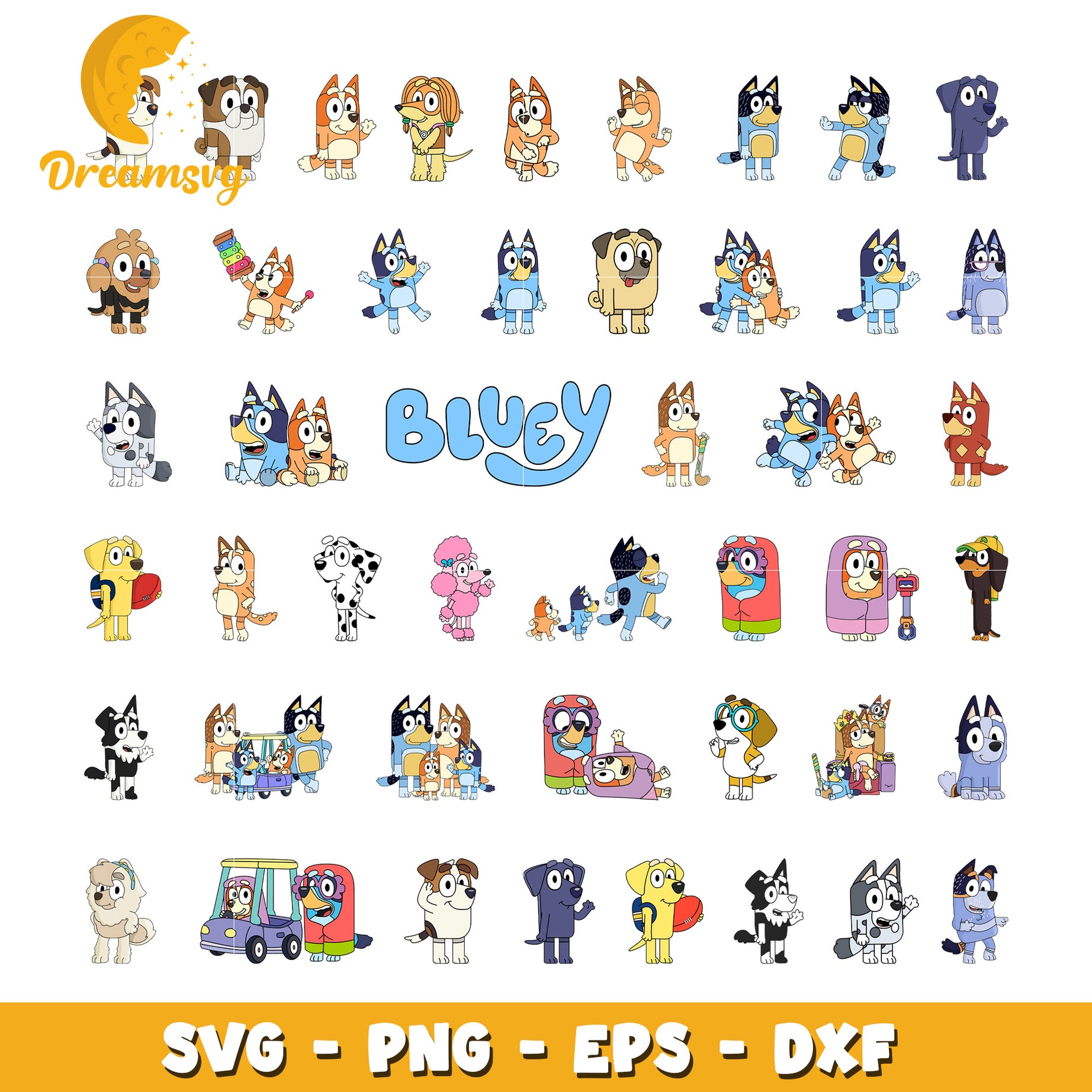 Bluey cartoon characters design bundle svg, bluey cartoon​ svg