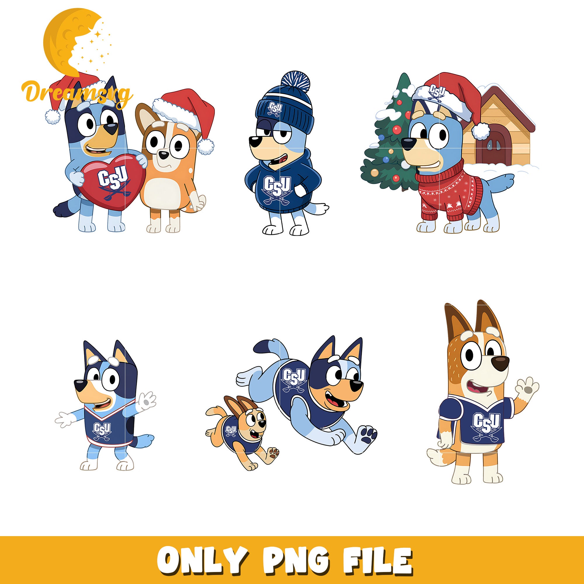 Bluey and Bingo love sports bunde png, Bluey CSU Buccaneers png