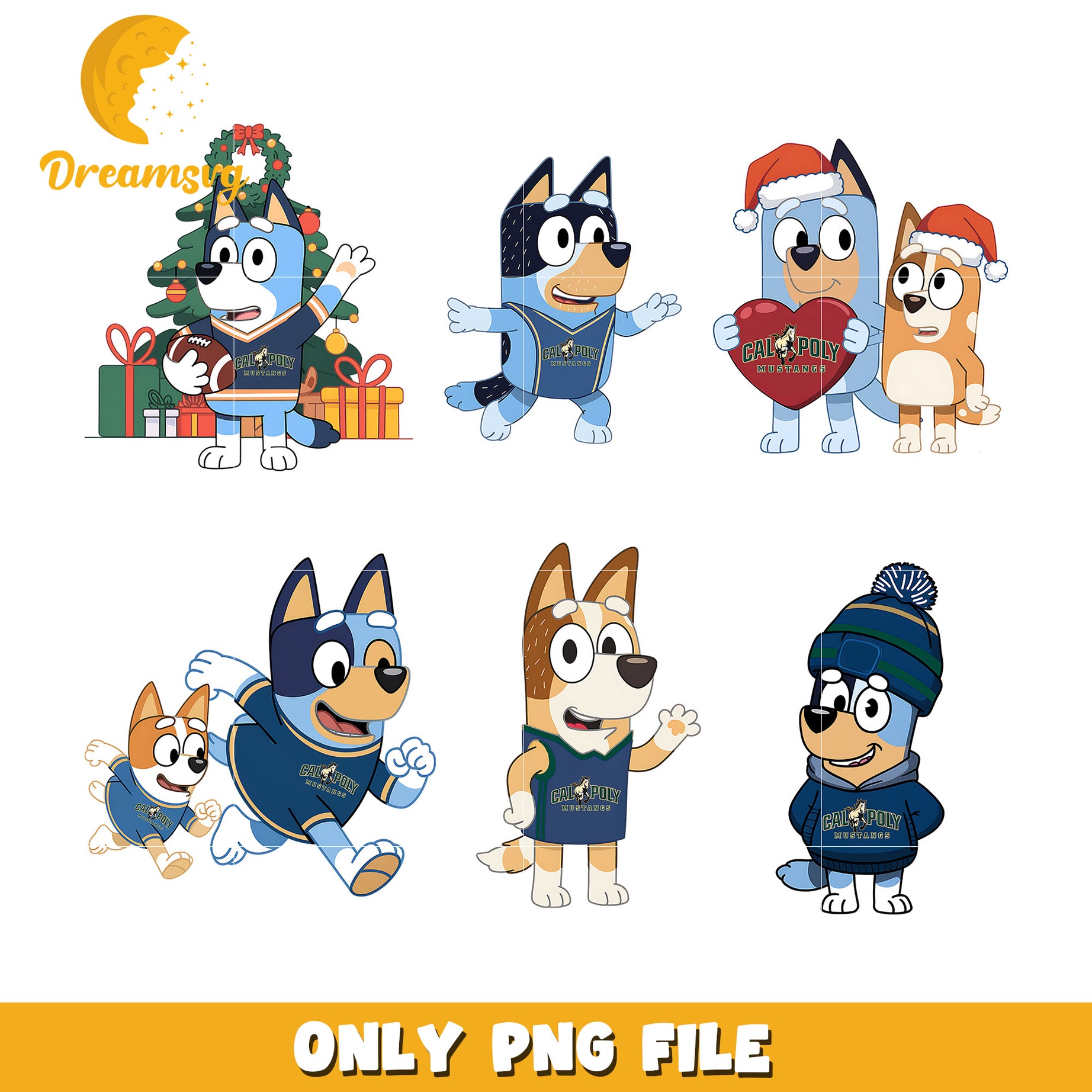 Bluey and Bingo character bundle png, Cal Poly Mustangs png