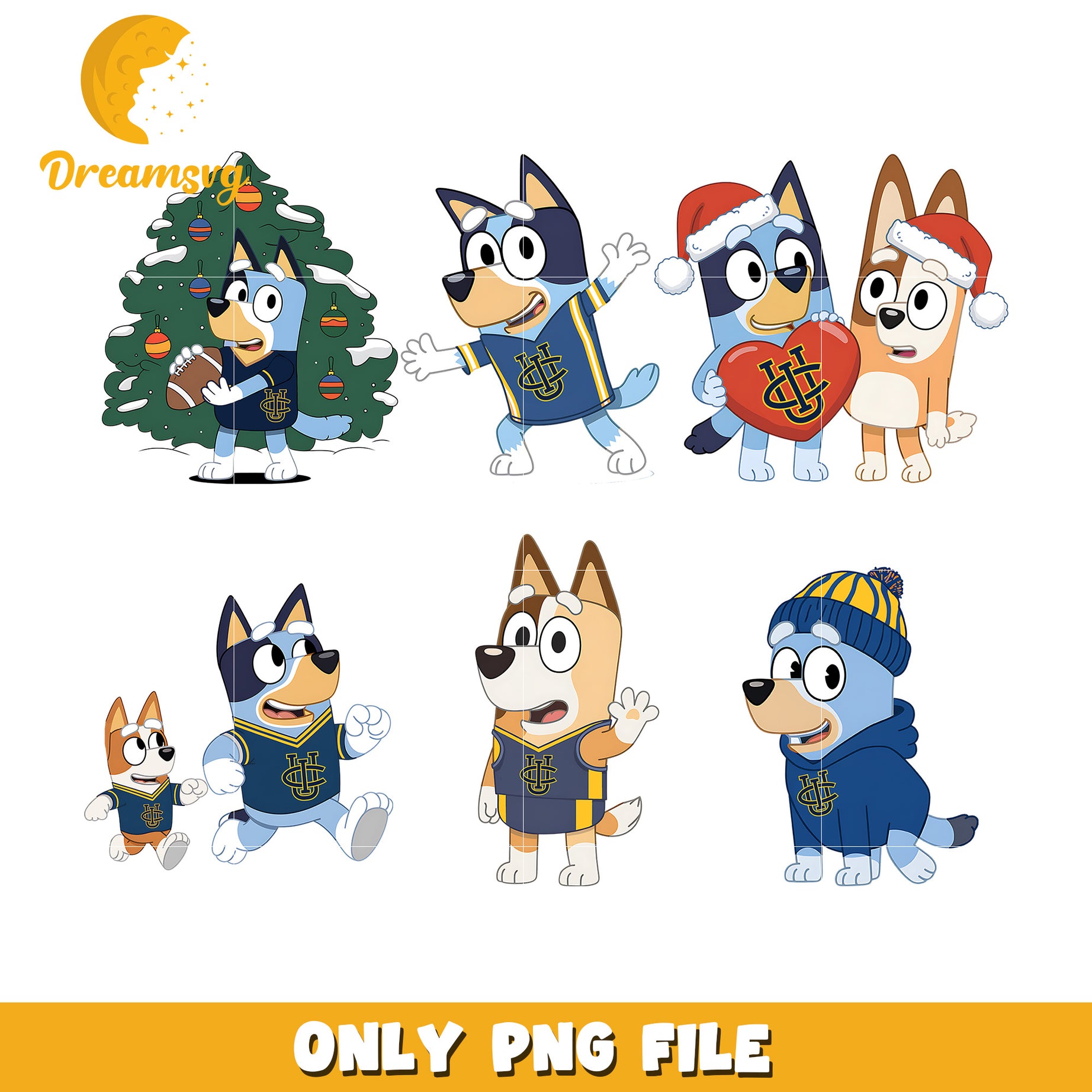 Bluey and Bingo christmas bundle png, California Irvine Anteaters png