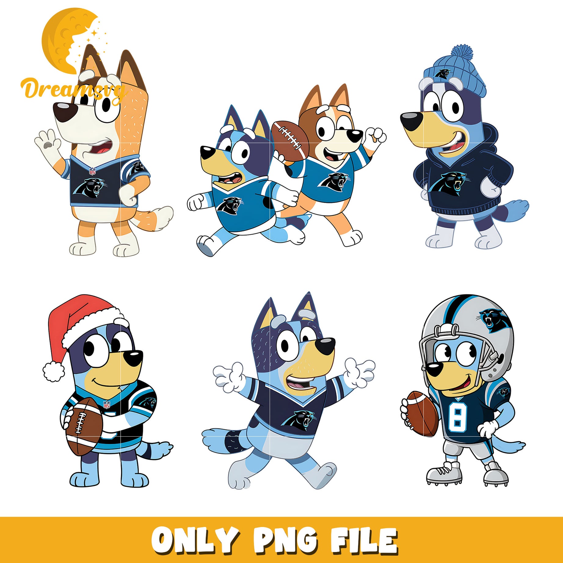 Bluey and Bingo fan nfl bundle png, Carolina Panthers png, nfl png