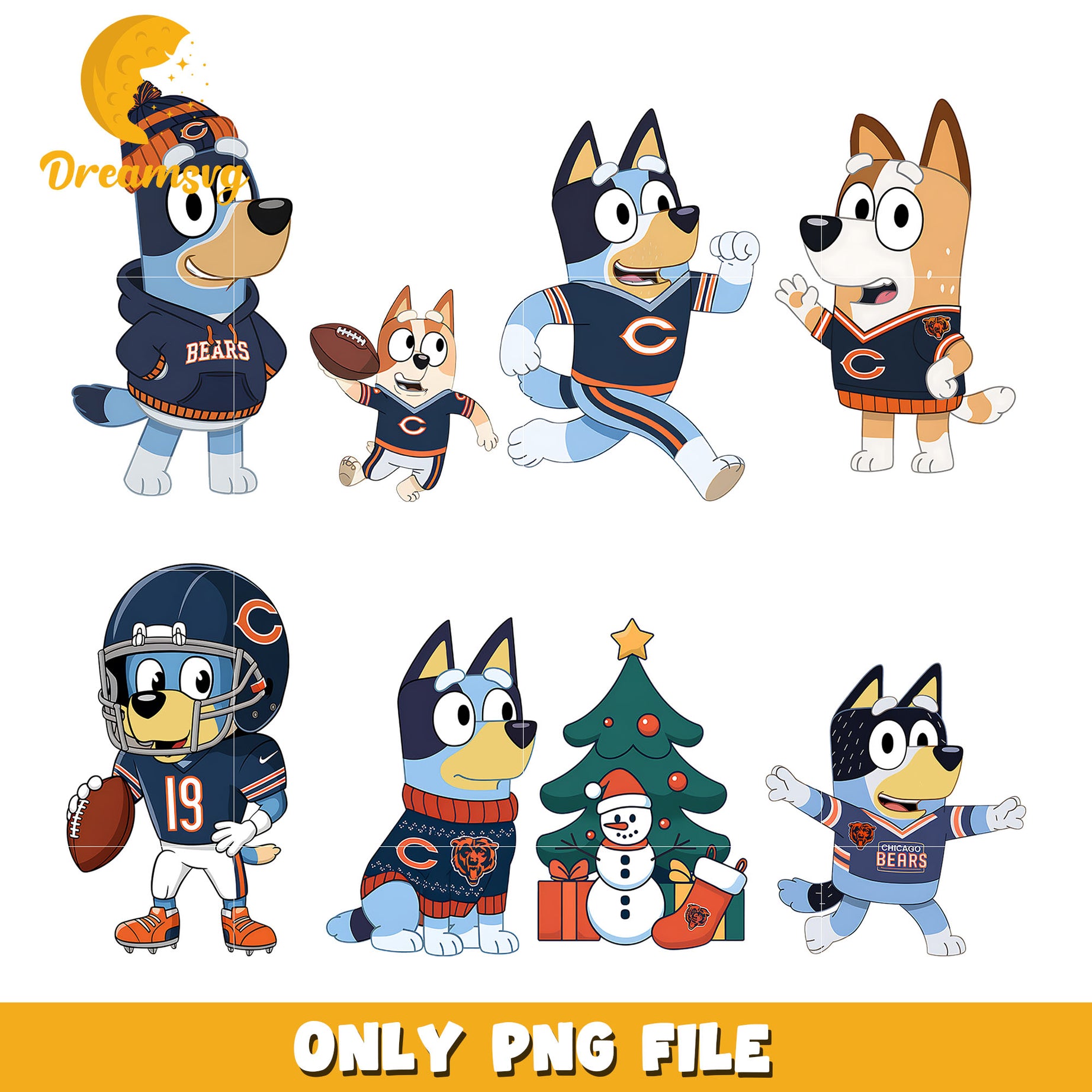 Bluey and Bingo christmas bundle png, Chicago Bears png, nfl png