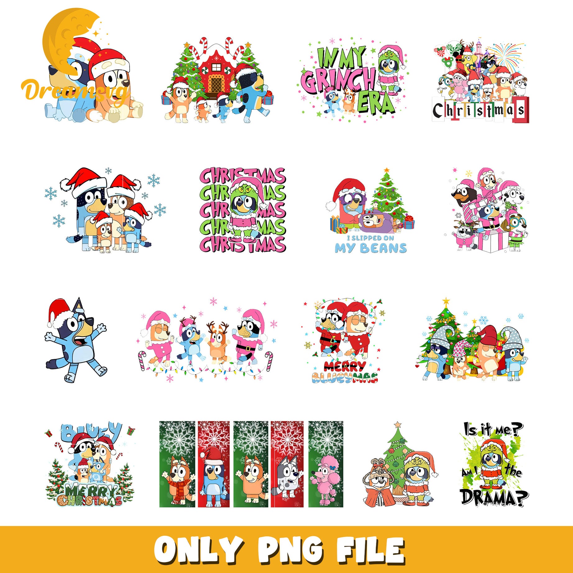 Merry blueymas design bundle png, bluey merry christmas​ png