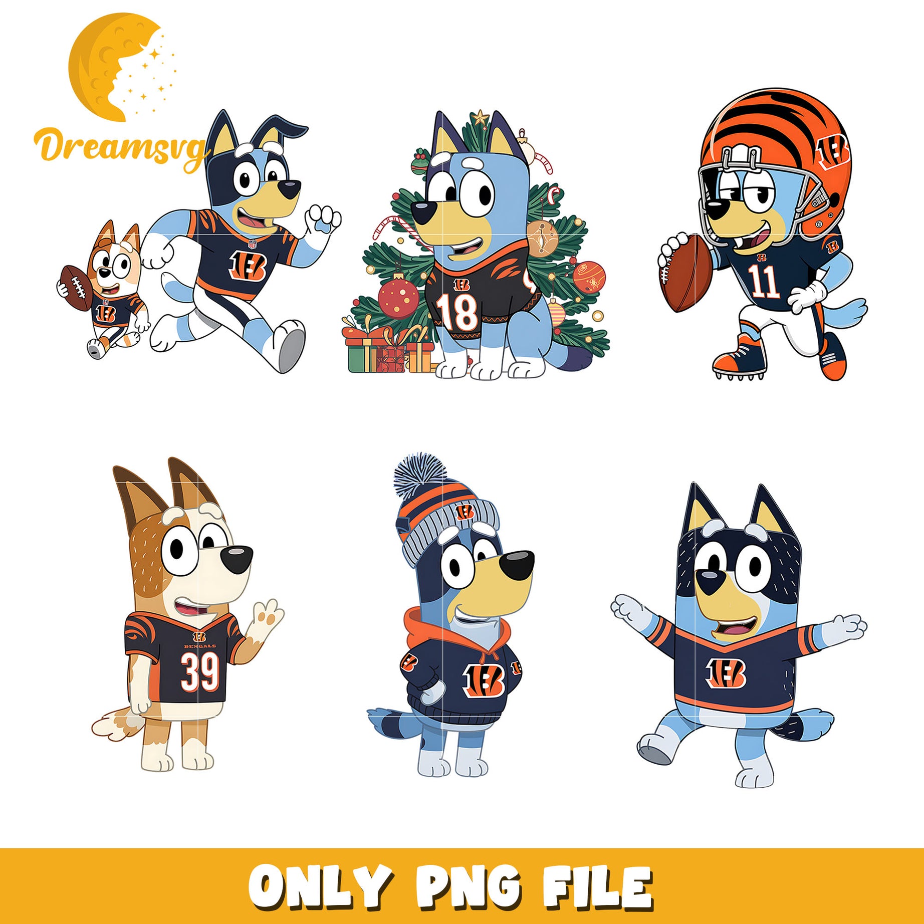 Bluey and Bingo nfl bundle png, Cincinnati Bengals png, nfl png