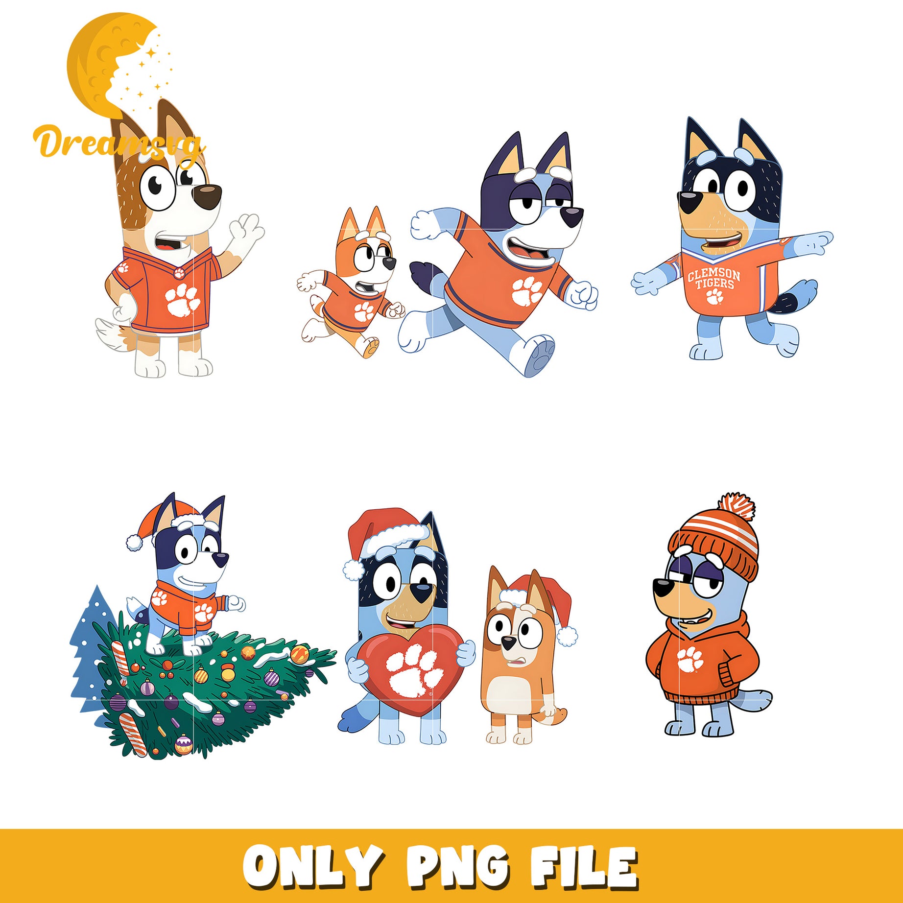 Bingo Bluey cartoon bundle png, Clemson Tigers png, ncaa png
