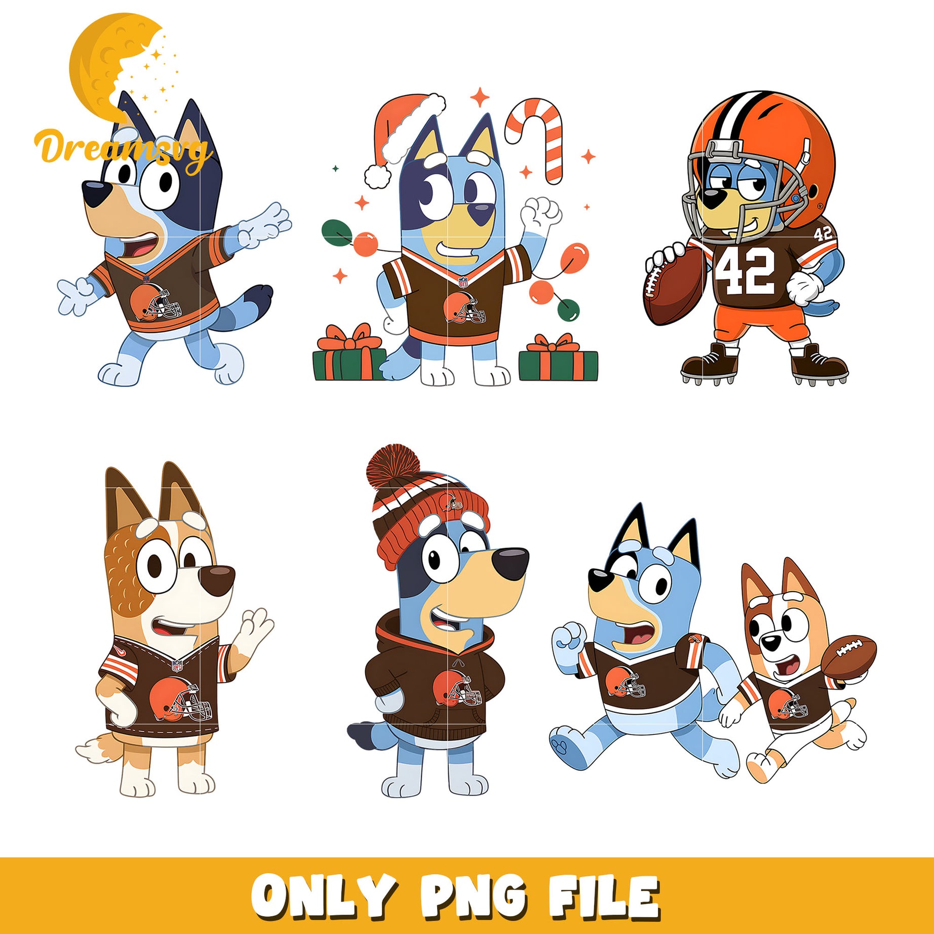 Bluey and Bingo cartoon bundle png, Cleveland Browns png, nfl png