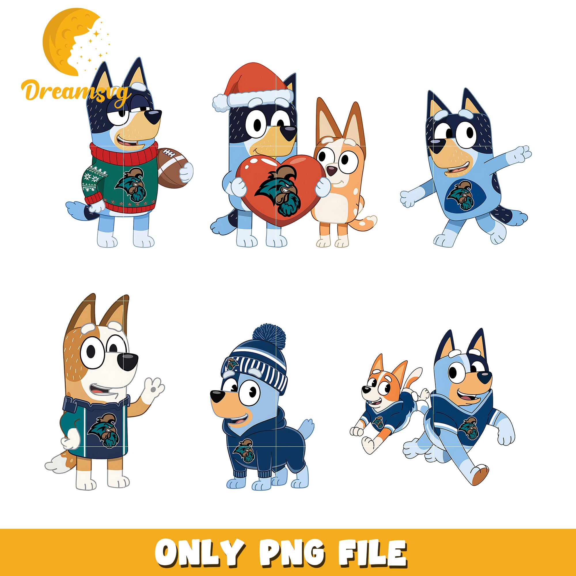 Bluey Bingo winter bundle png, Coastal Carolina Chanticleers png