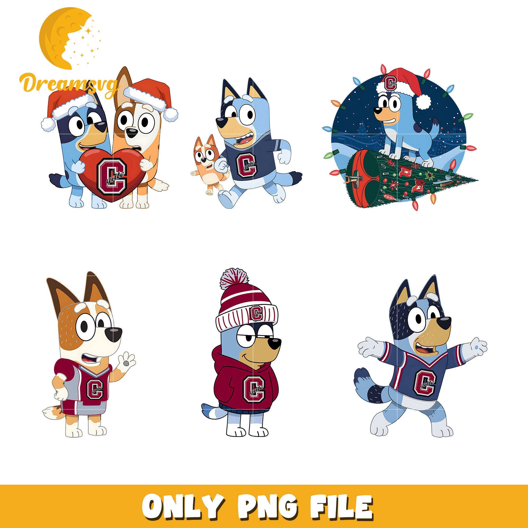 Bluey Bingo on christmas day bundle png, Colgate Raiders png