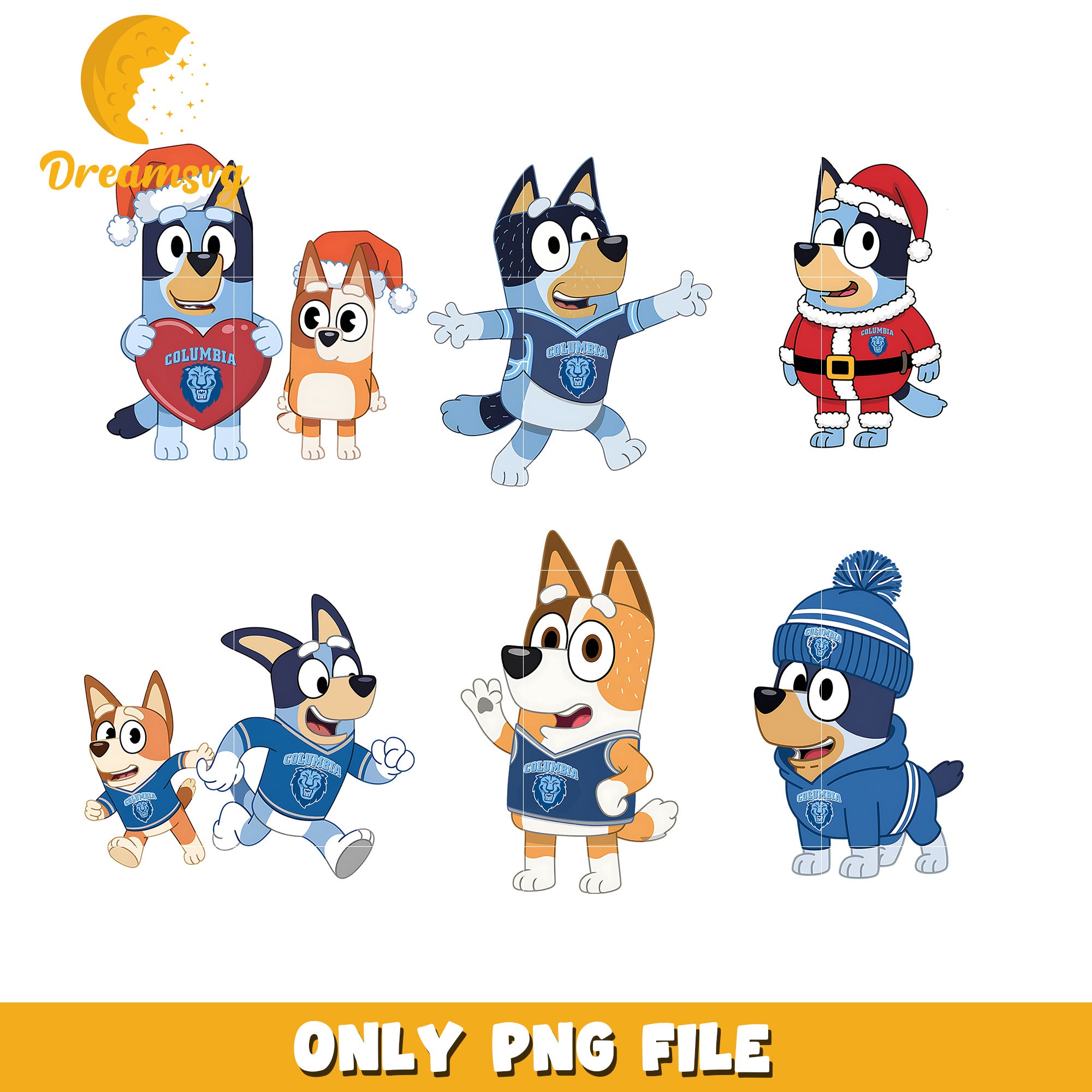 Bluey Bingo cartoon character bundle png, Columbia Lions png