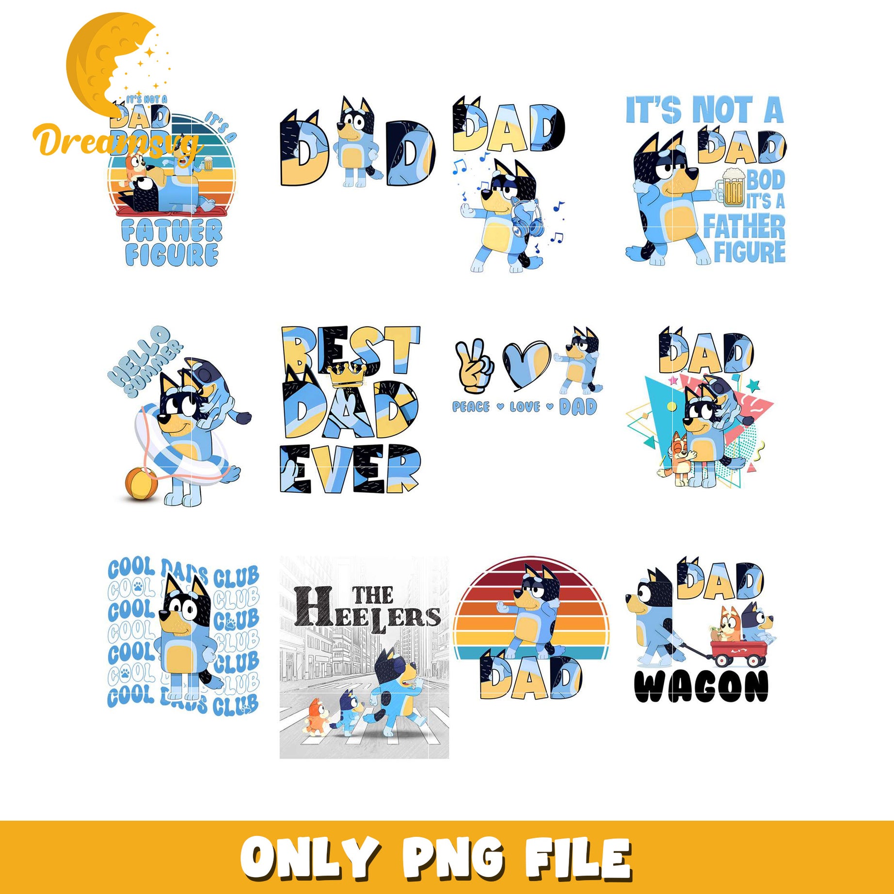 Bluey Dad PNG Bundle 10 Designs