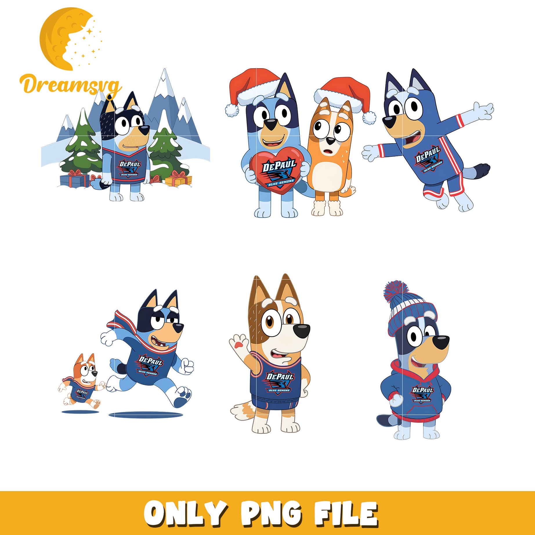 Bluey and Bingo christmas bundle png, DePaul Blue Demons png