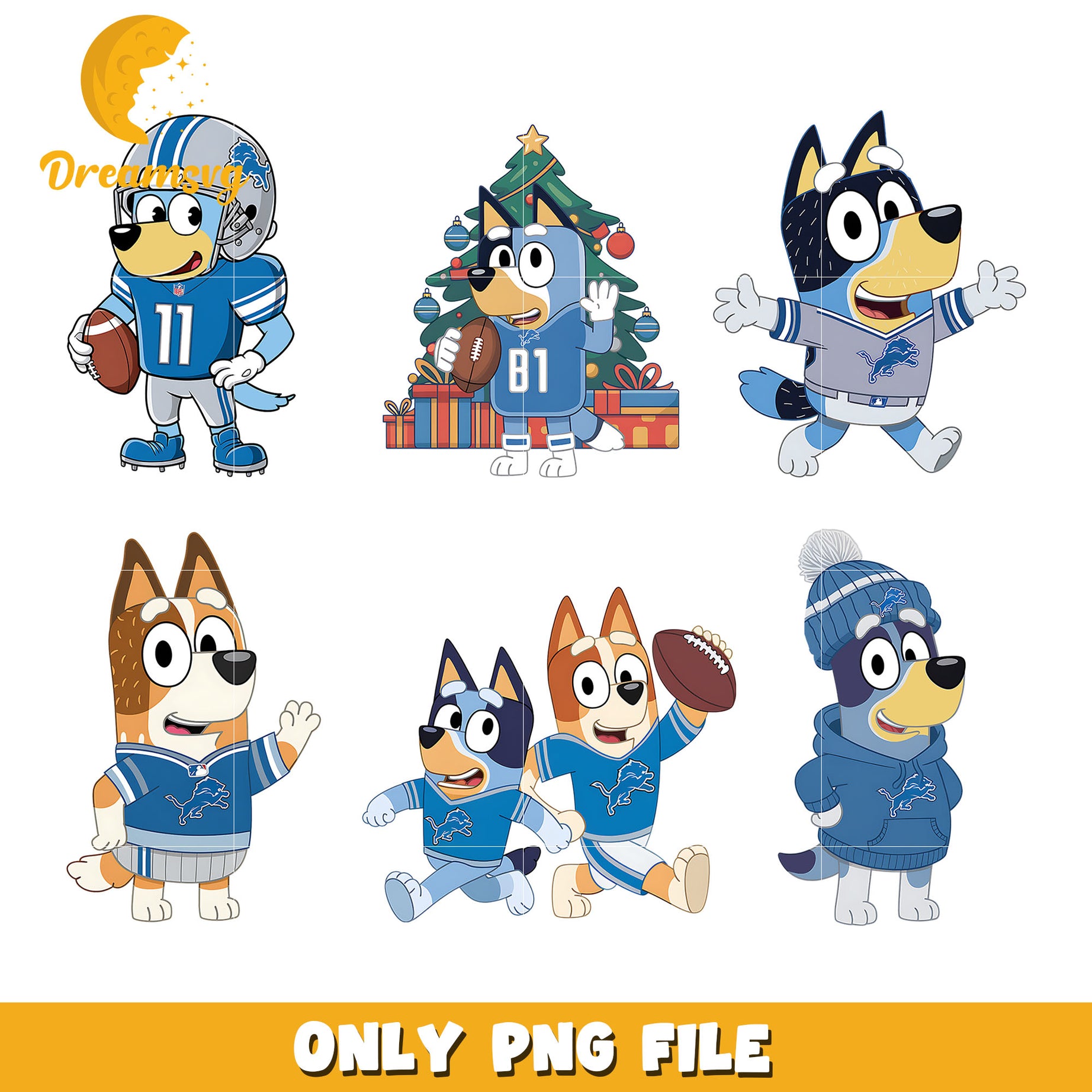 Bluey Bingo christmas bundle png, Detroit Lions png, nfl png