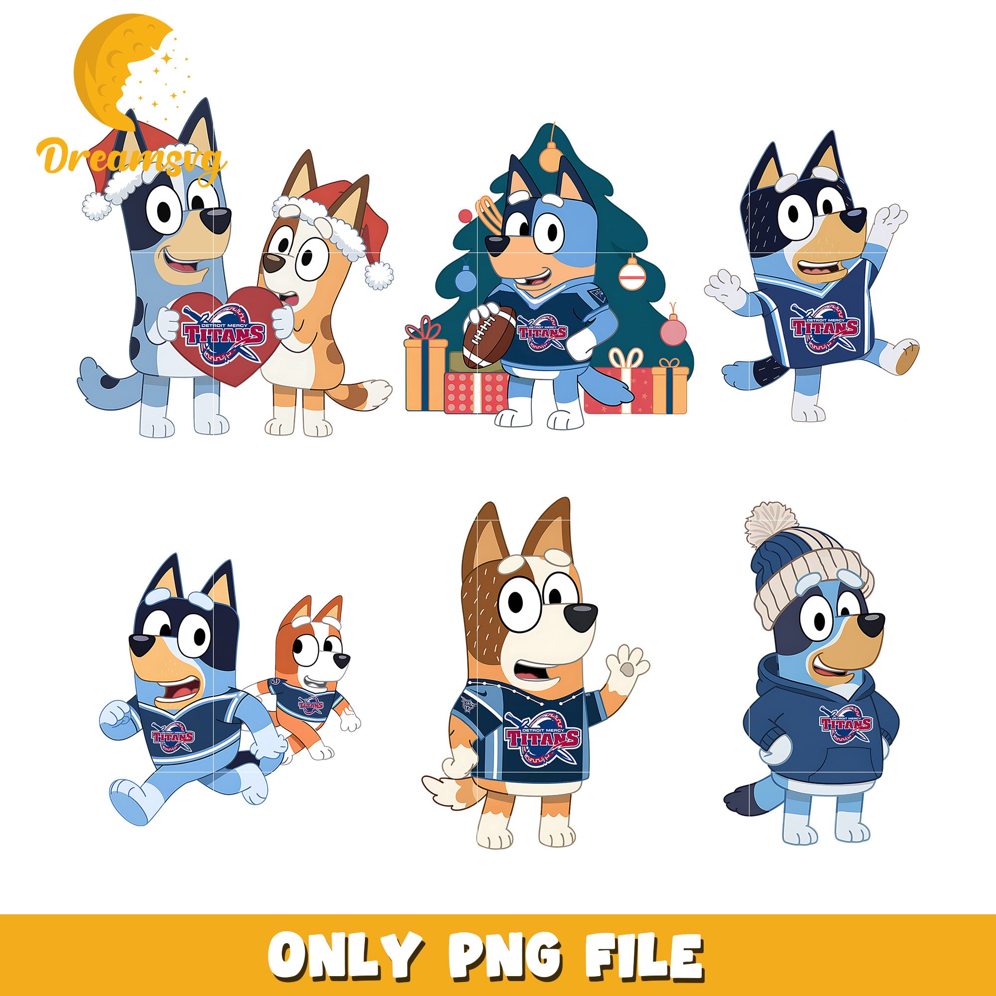 Bluey and Bingo on christmas day bundle png, Detroit Titans png