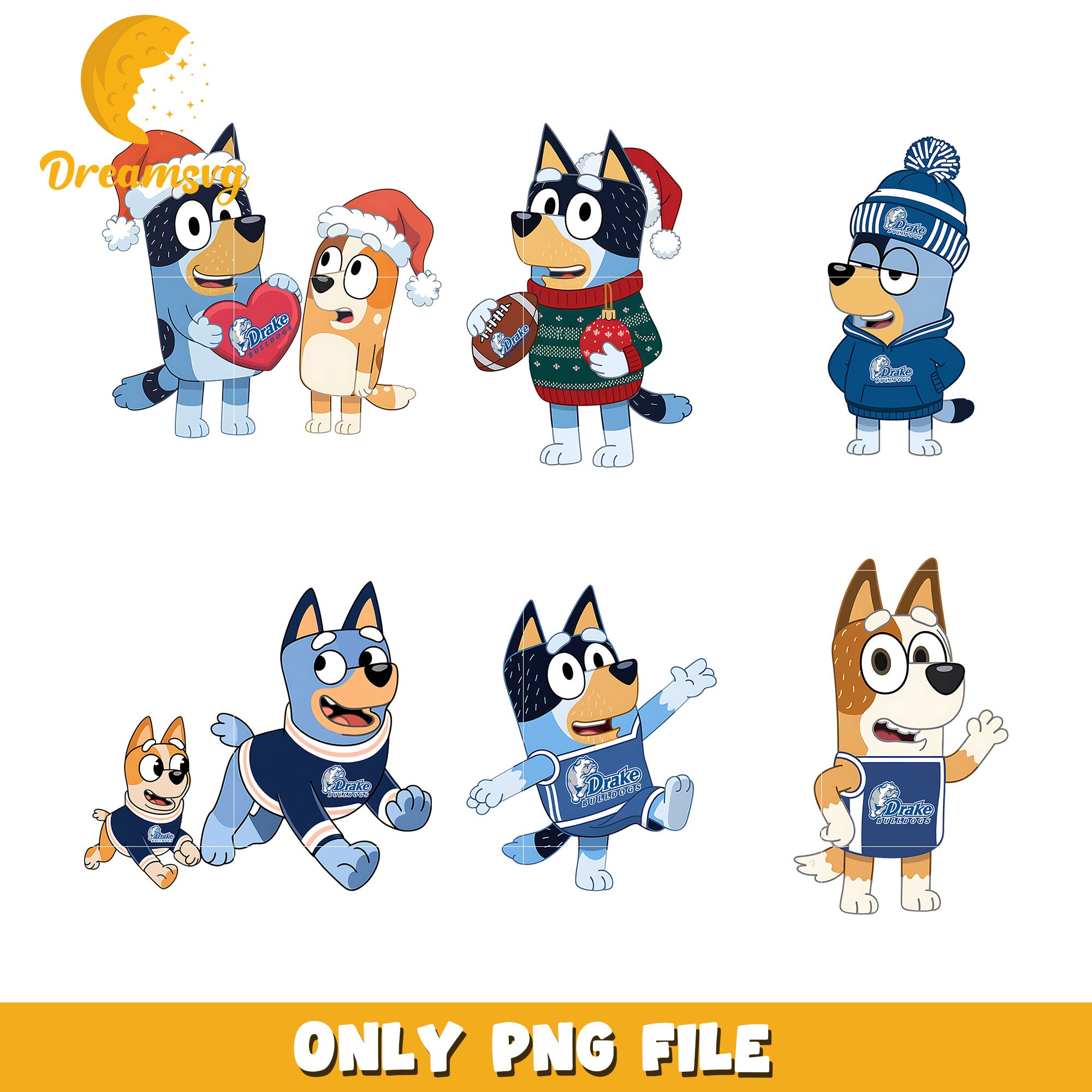 Bluey and Bingo cartoon character bundle png, Drake Bulldogs png