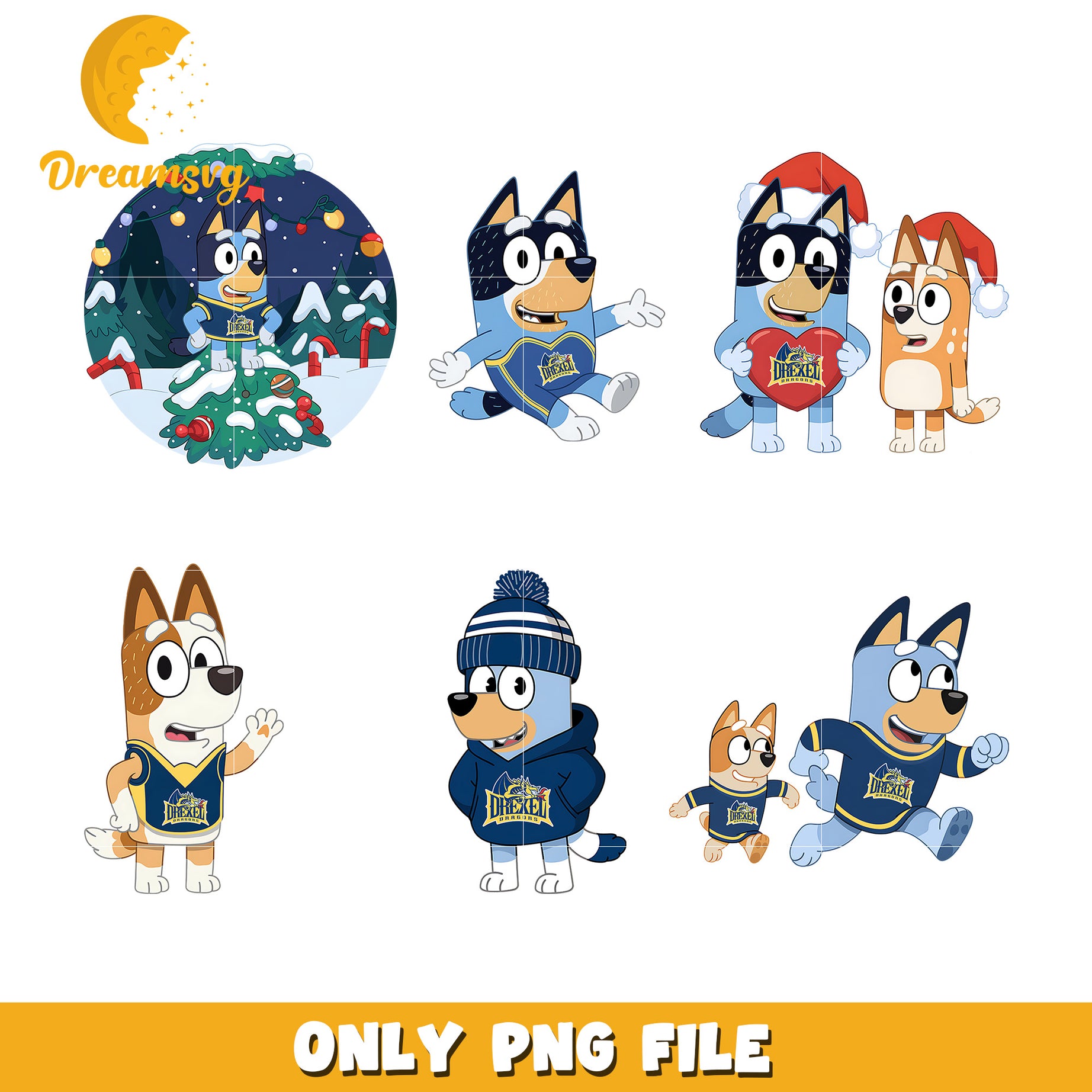 Bingo Bluey cartoon characters bundle png, Drexel Dragons png, ncaa png