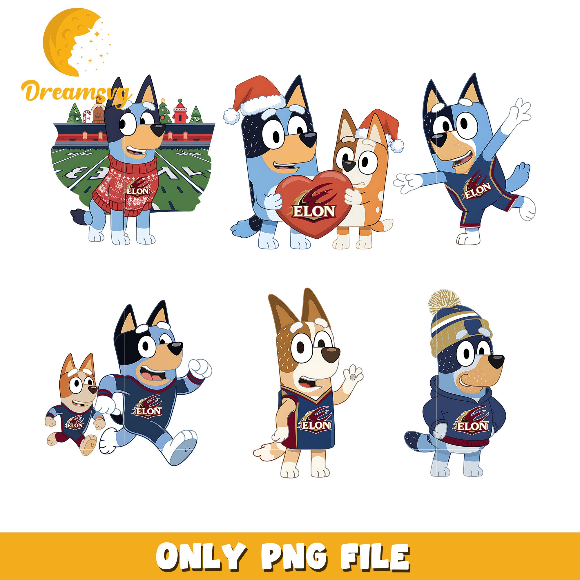 Bingo Bluey on christmas day bundle png, Elon Phoenix png, ncaa png