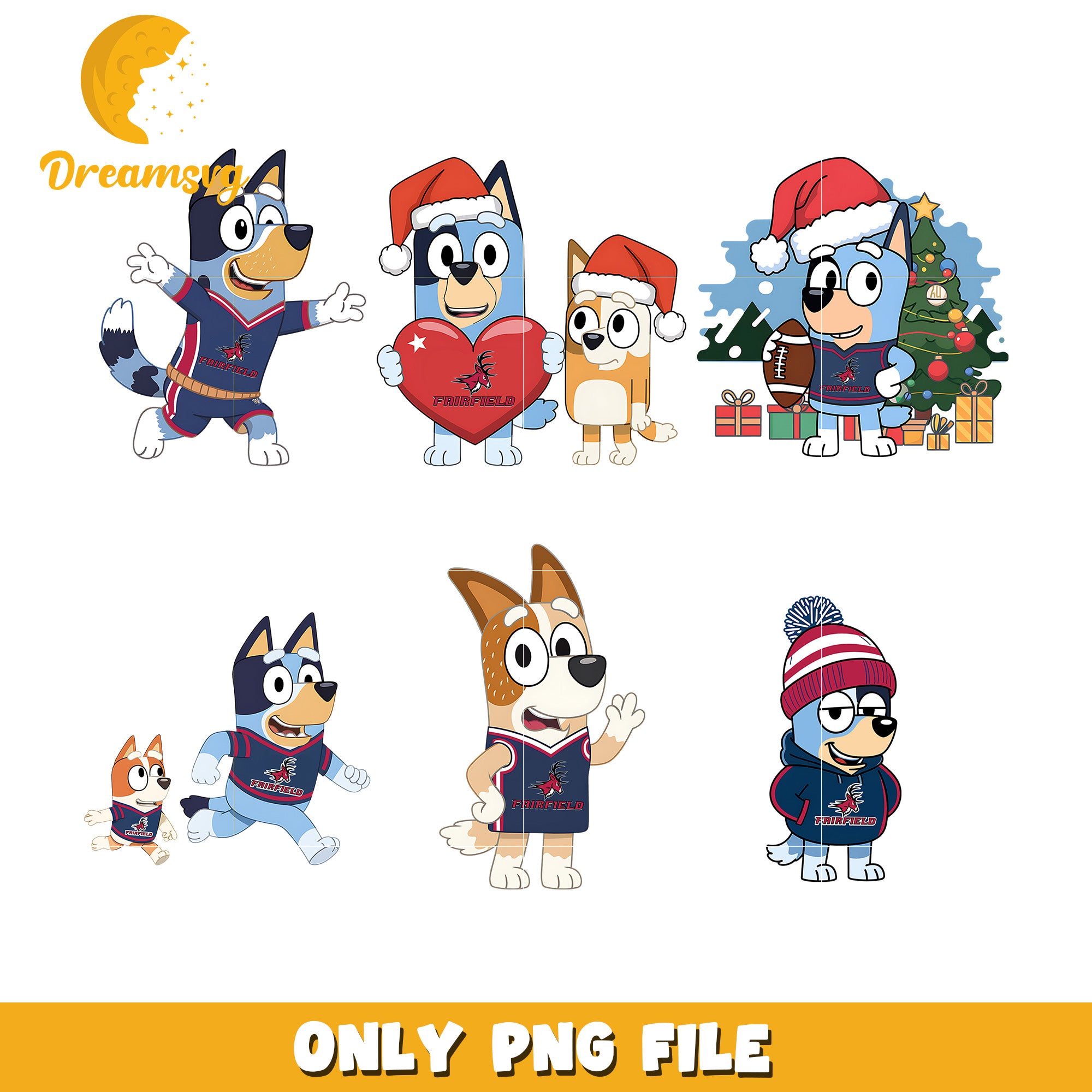Bluey and bingo cartoon bundle png, Fairfield Stags png, ncaa png