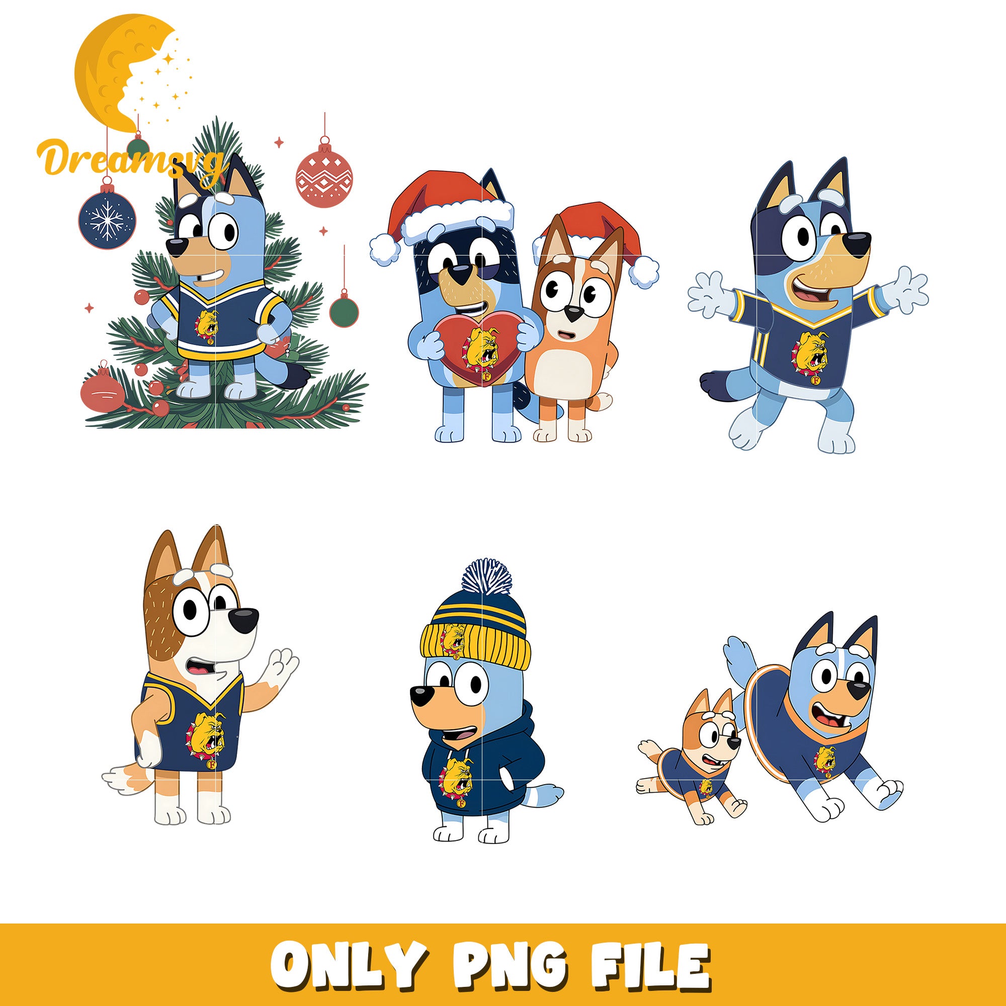 Bluey bingo character bundle png, Ferris State Bulldogs png, ncaa png
