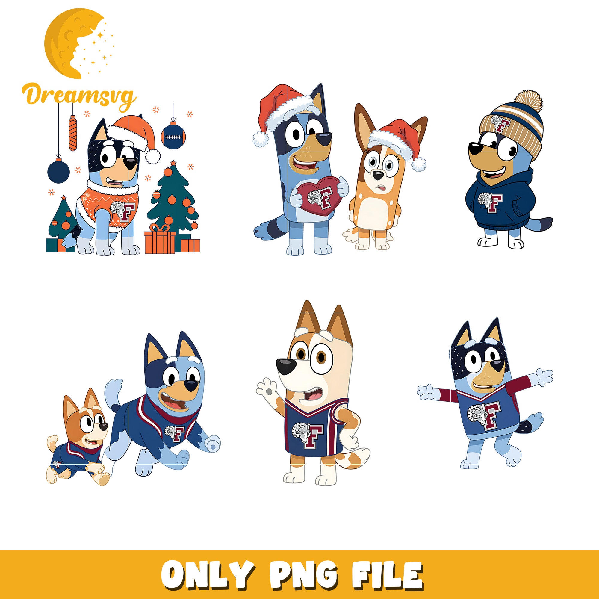 Bluey bingo cartoon character bundle png, Fordham Rams png