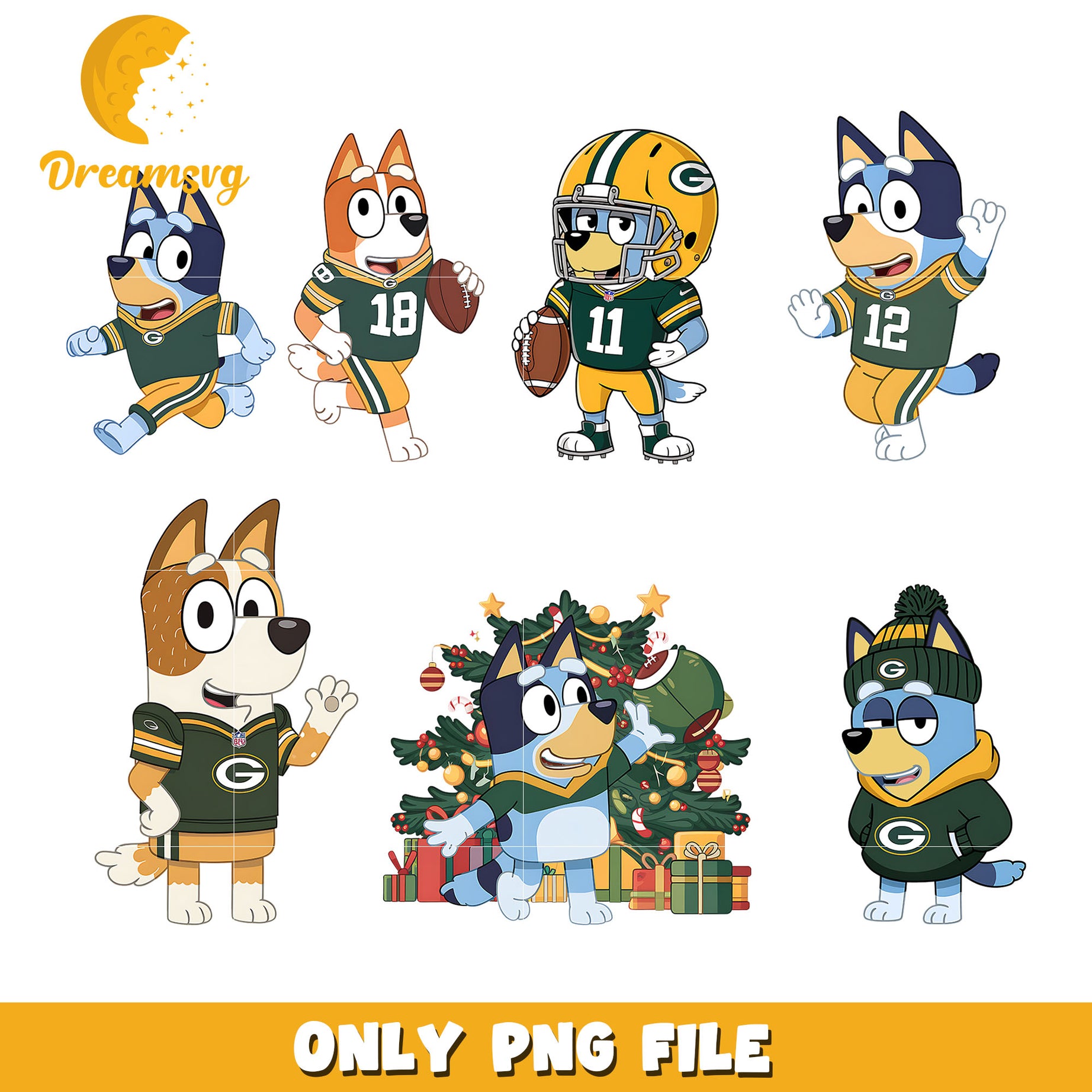 Bluey Bingo cartoon bundle png, Green Bay Packers png, nfl png