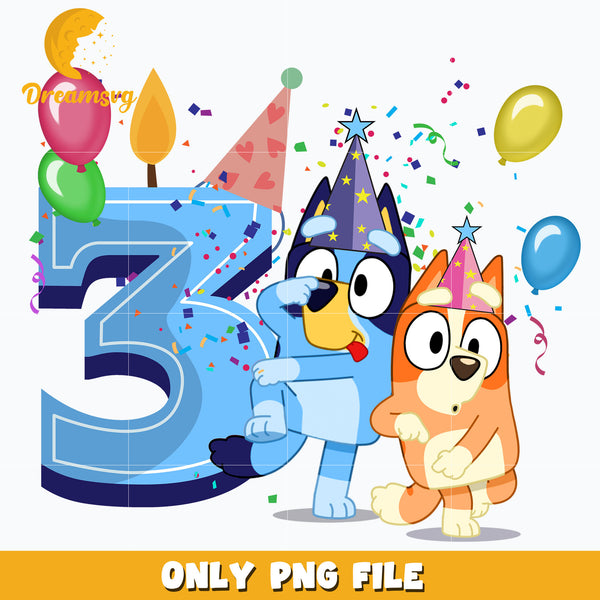 Bluey Happy 3rd Birthday png
