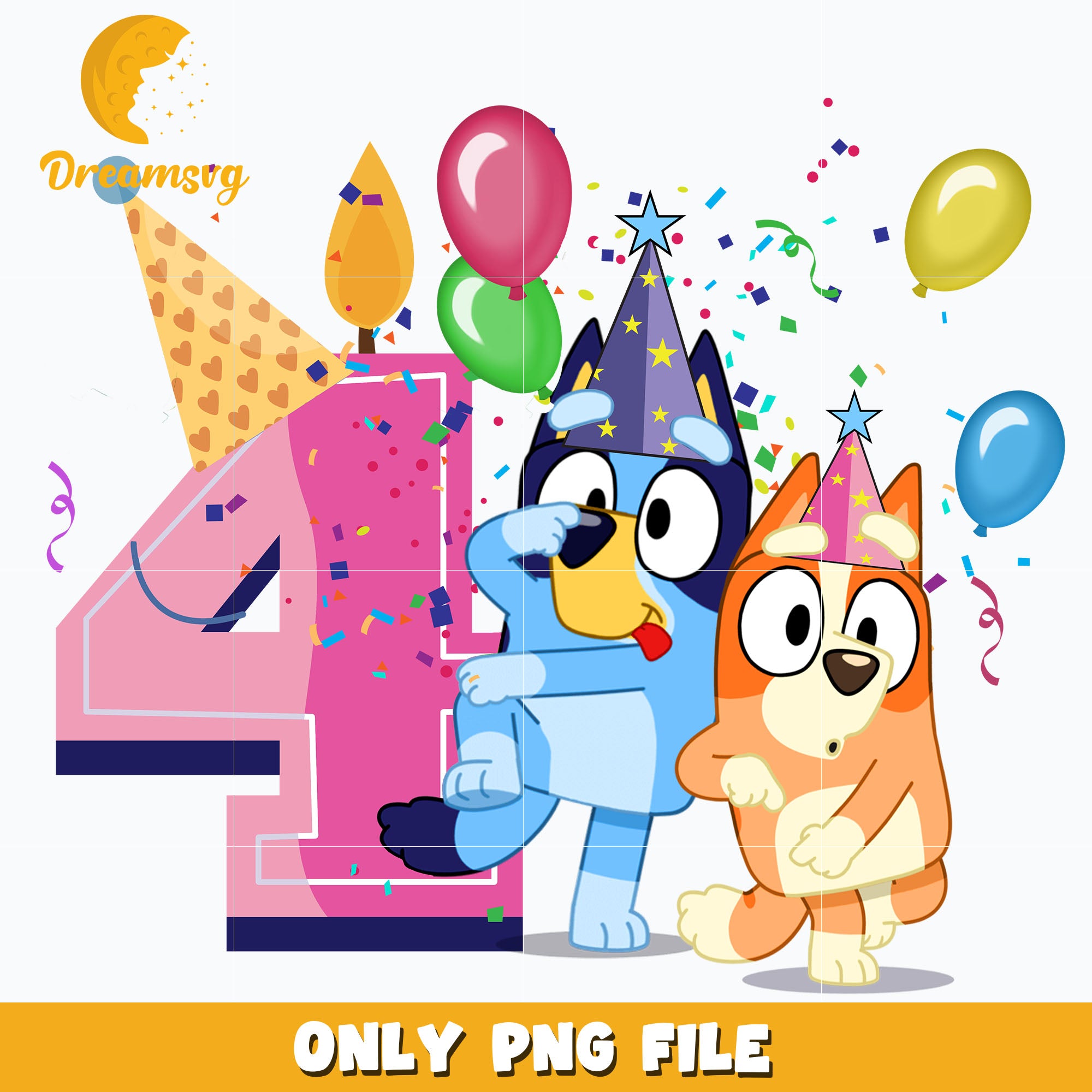 Bluey Happy 4th Birthday png, png, dxf, eps file FN00002. – DreamSVG Store