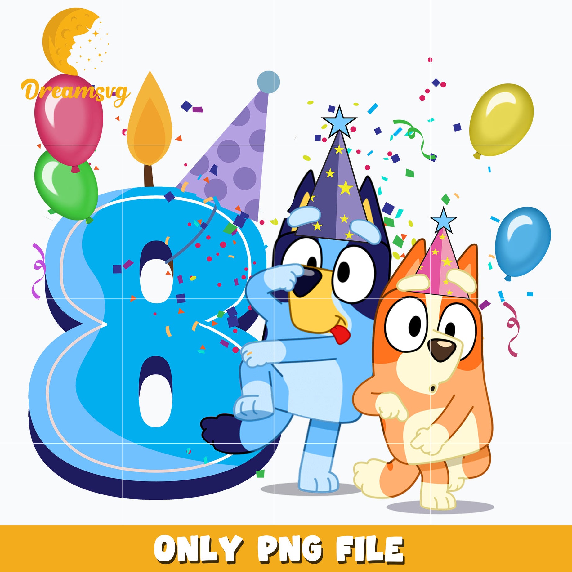 Bluey Happy 8th Birthday png