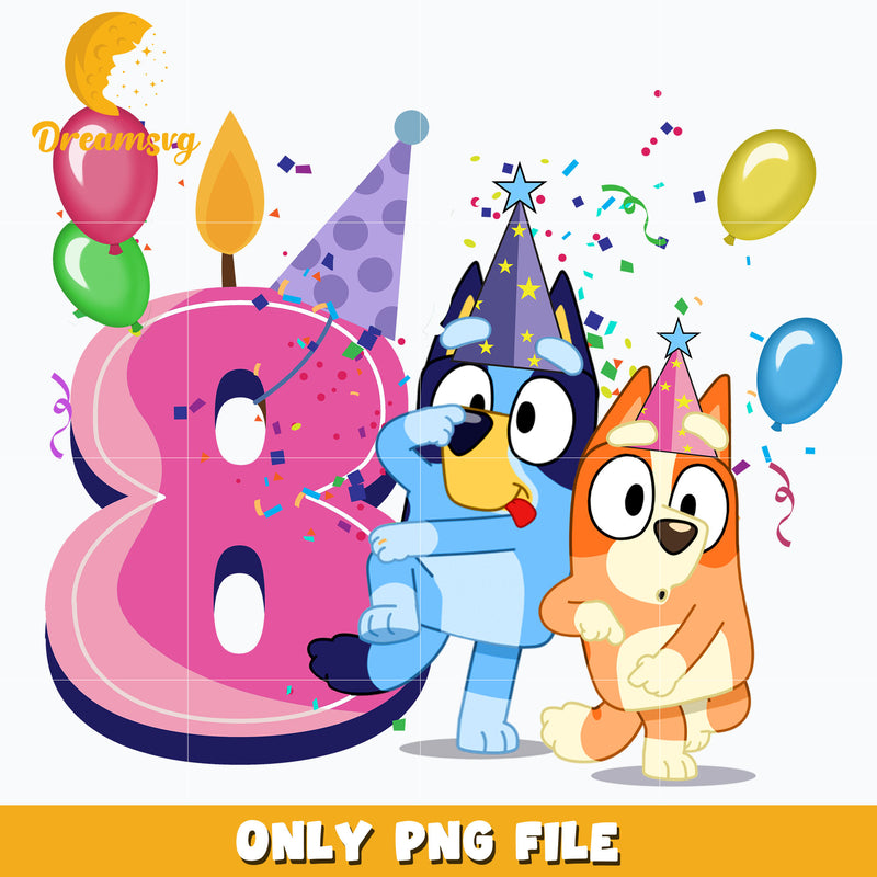 Bluey Happy 8th Birthday png