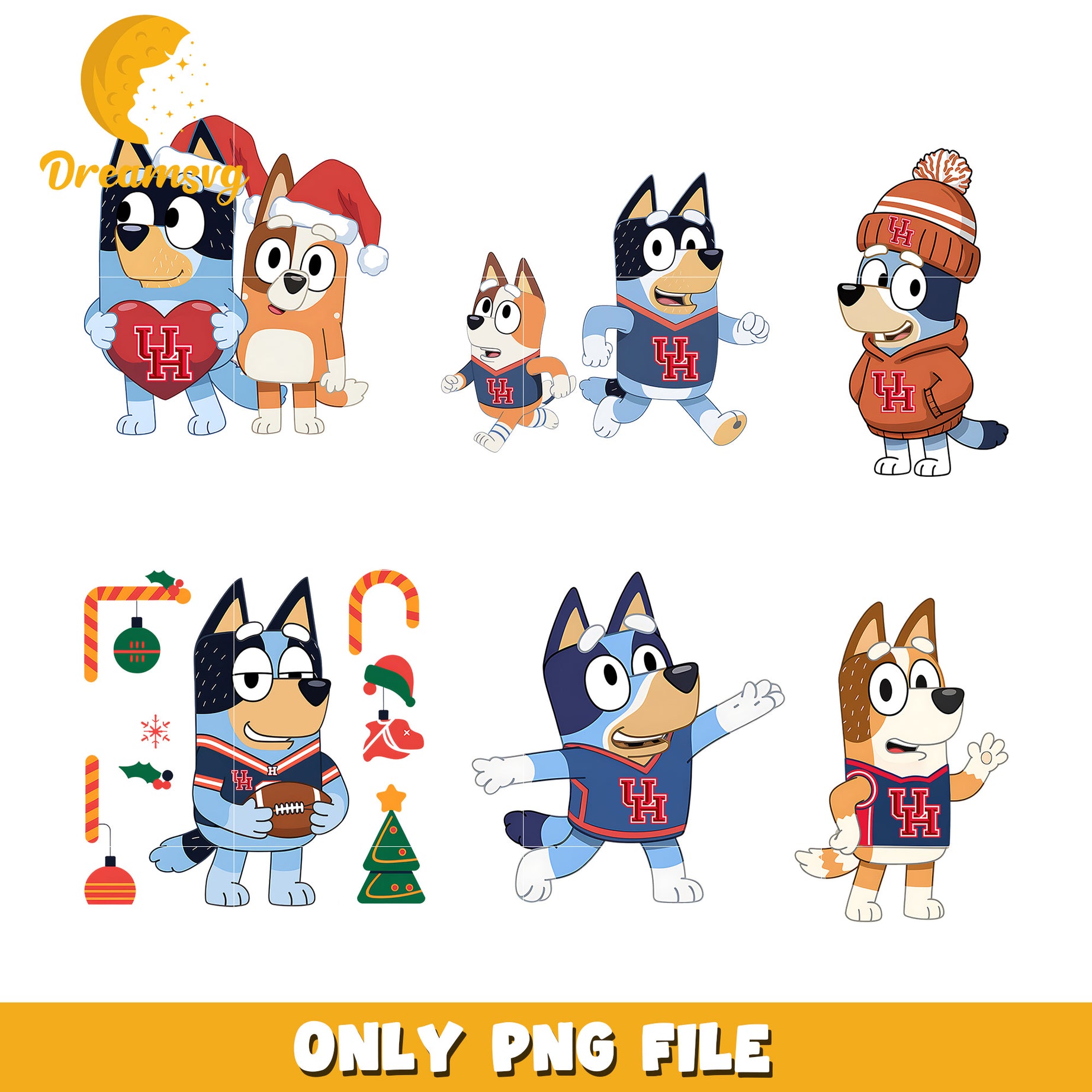 Bluey bingo christmas and ncaa bundle png, Houston Cougars png