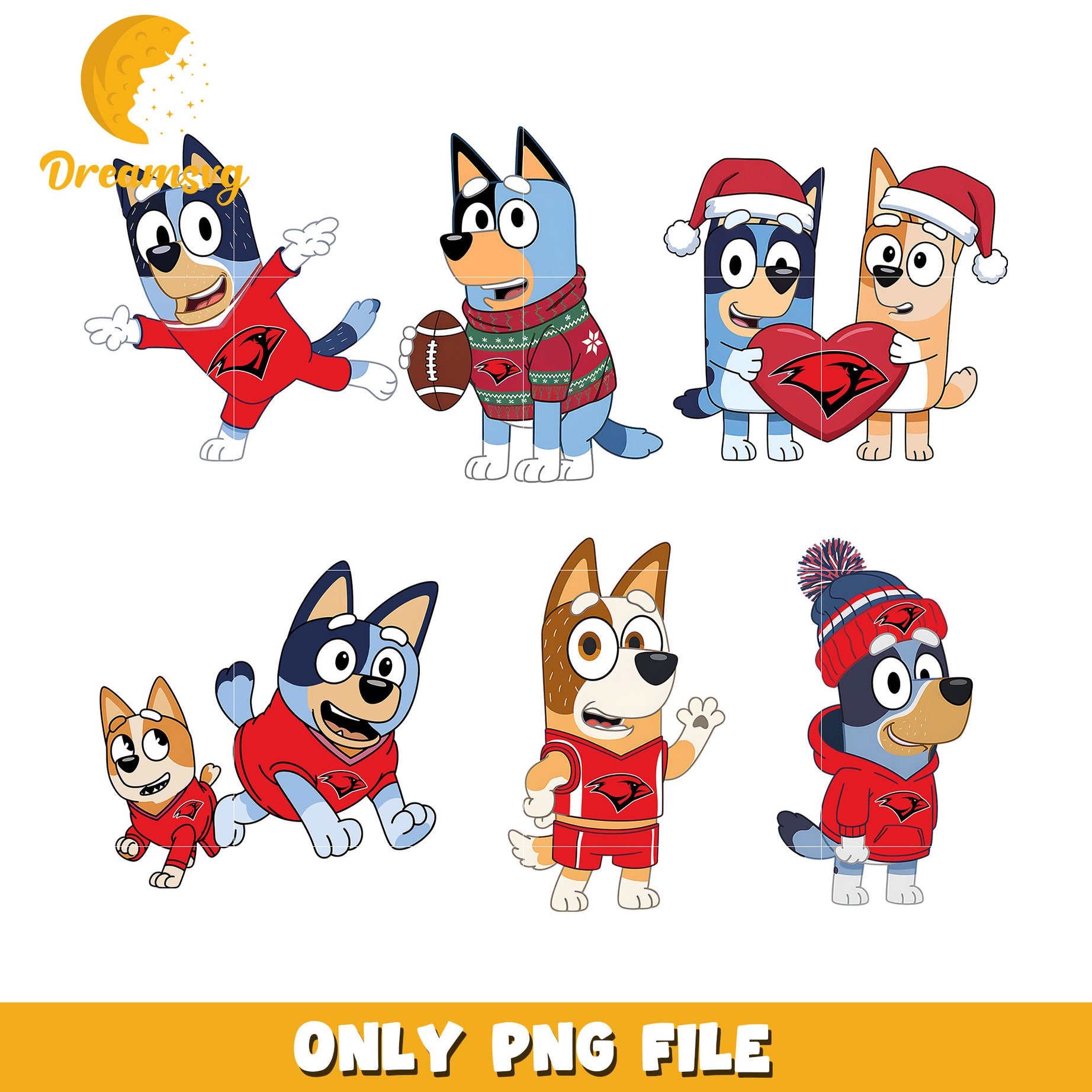 Bluey bingo ncaa team bundle png, Incarnate Word Cardinals png